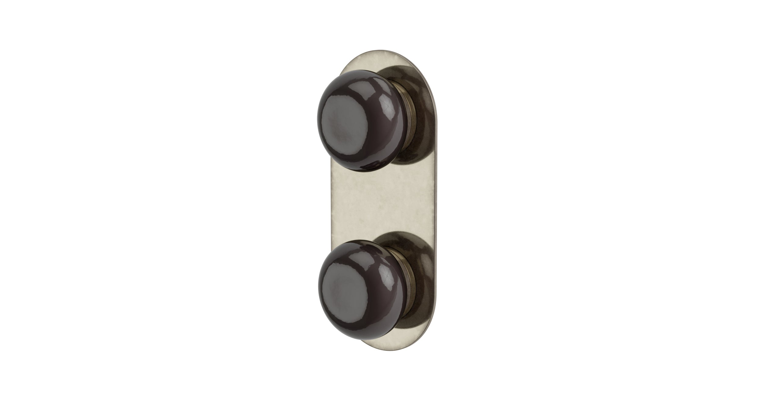 Foundry Two Handle Wall Mount Shower Trim with Pebble Ceramic Knob Handles in French Nickel