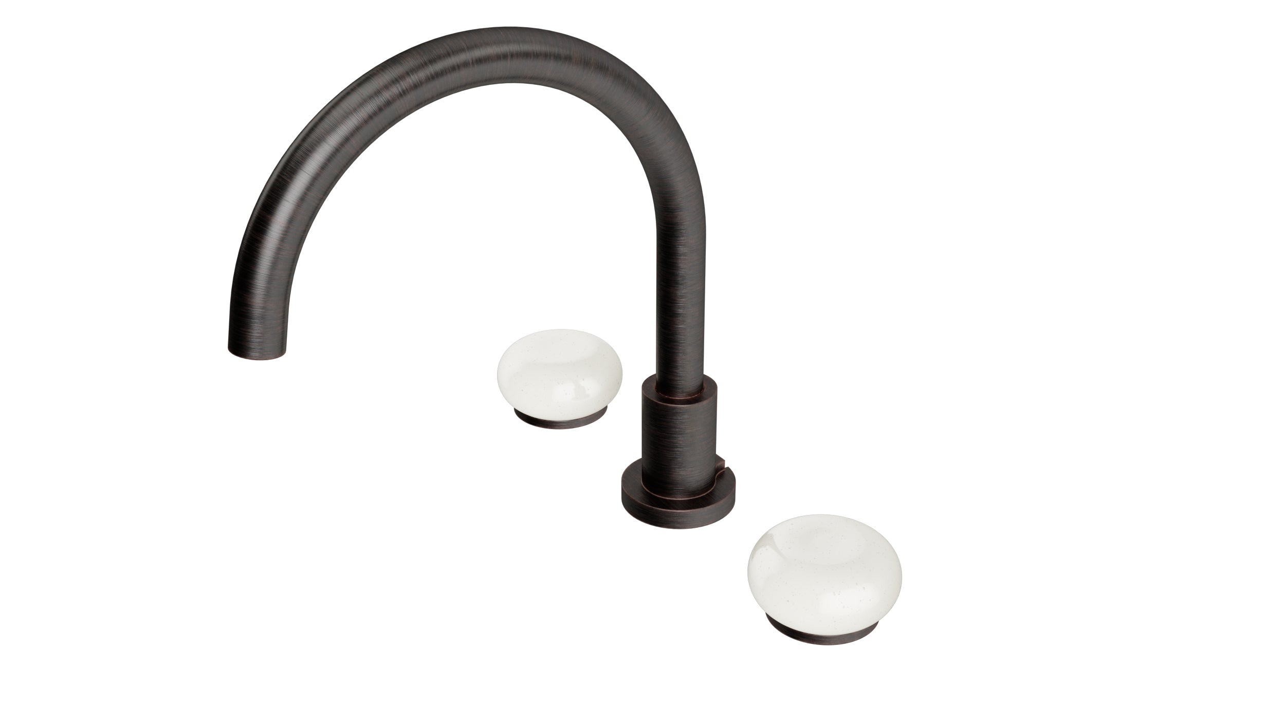Foundry Two Handle Deck Mount Gooseneck Bath Trim with Pebble Ceramic Knob Handles in Antique Bronze