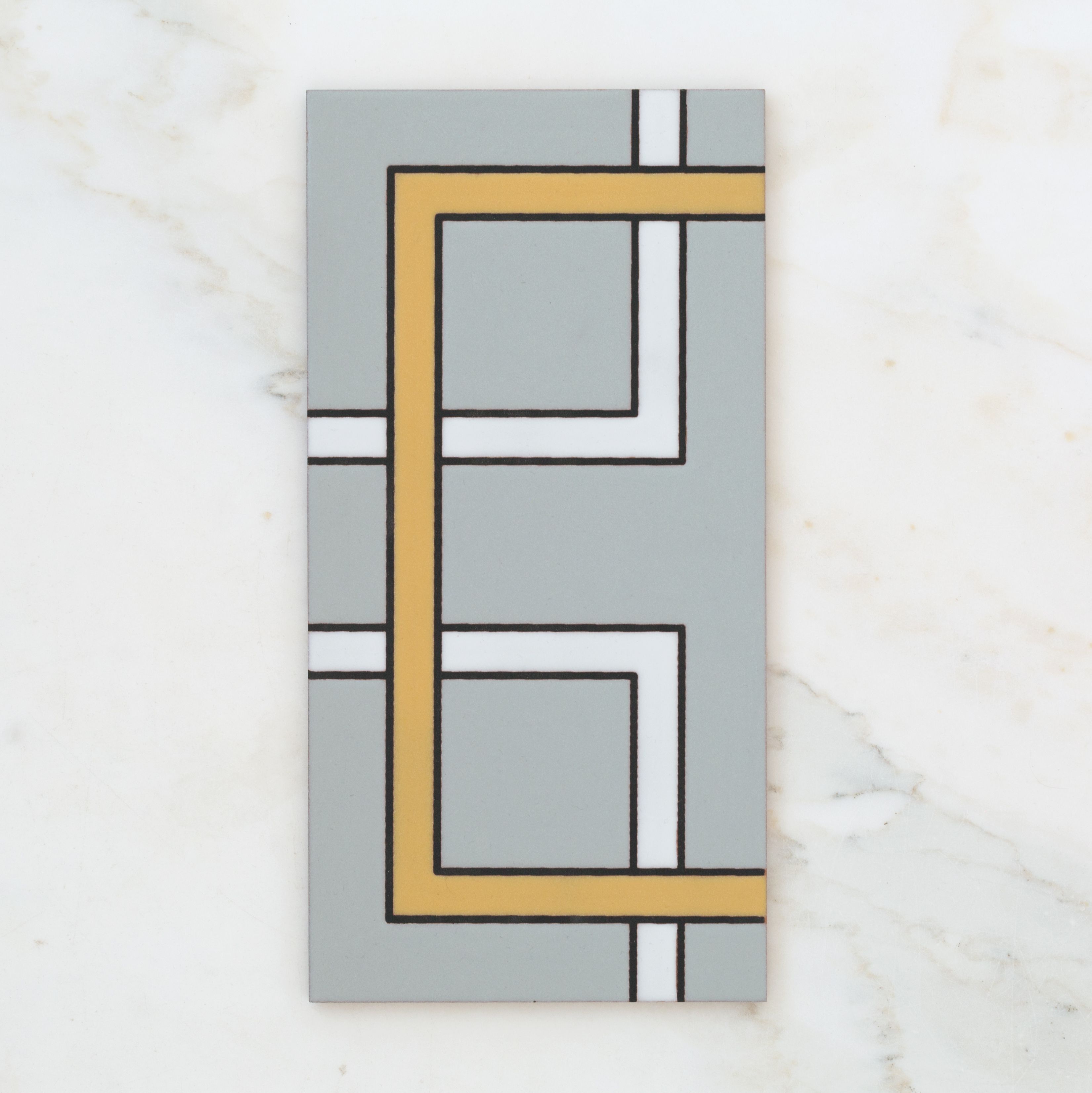 6x12 Handpainted Tile Charleston in Yellow Motif