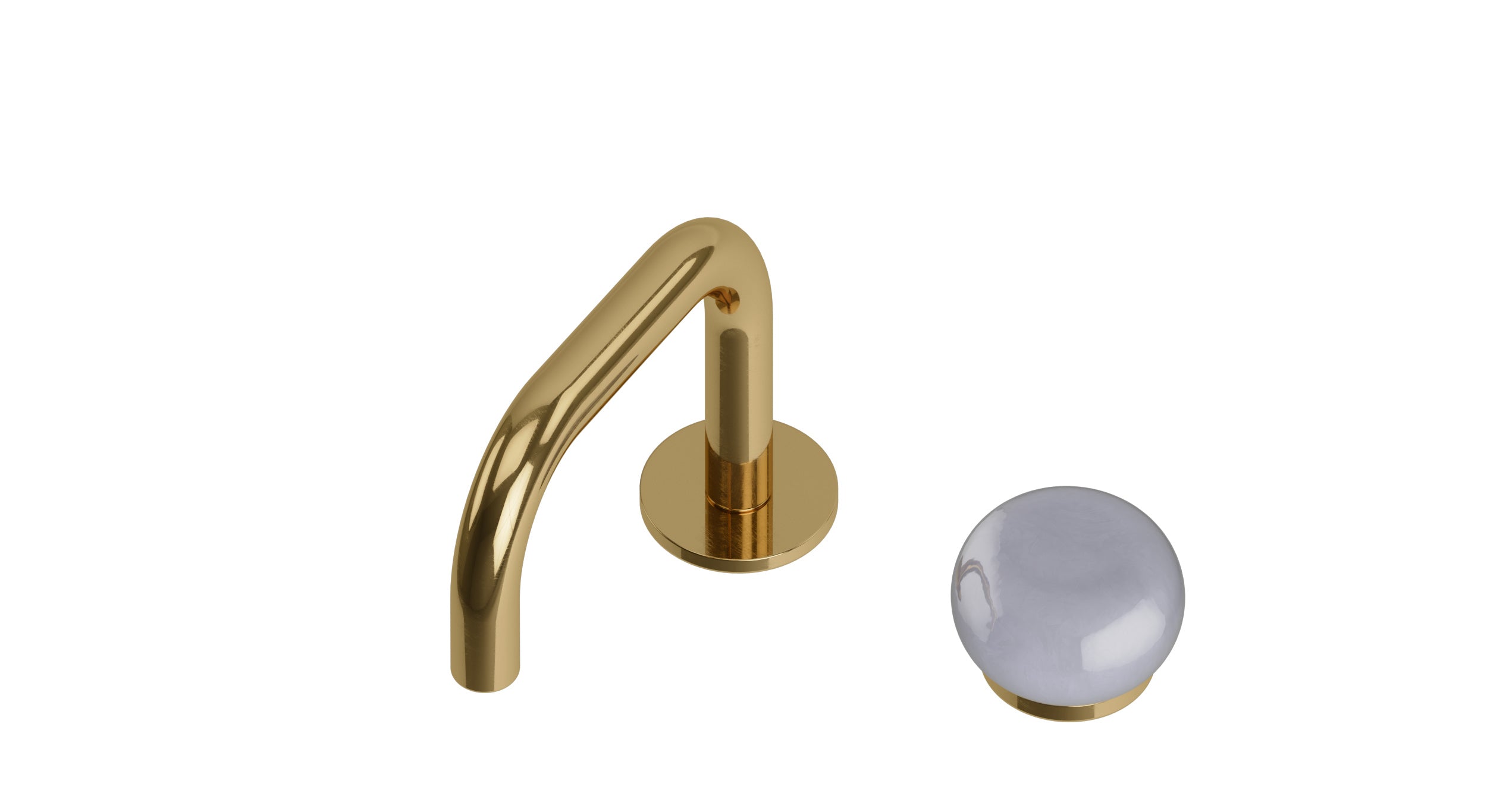 Foundry One Handle Deck Mount Squaretop Lavatory Faucet with Pebble Ceramic Knob Handle in Uncoated Polished Brass