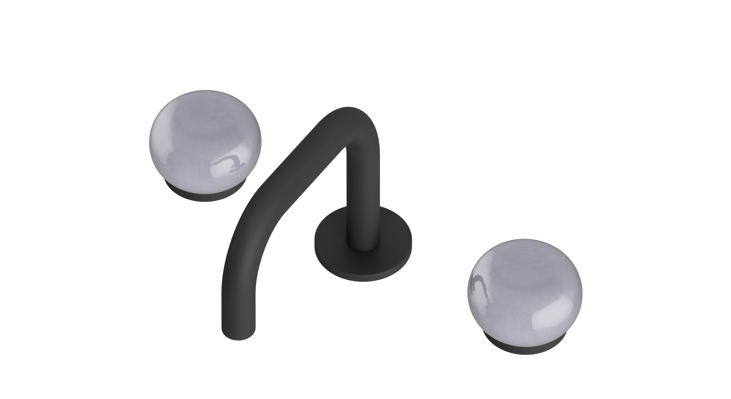 Foundry Two Handle Deck Mount Squaretop Lavatory Faucet with Pebble Ceramic Knob Handles in Matte Black