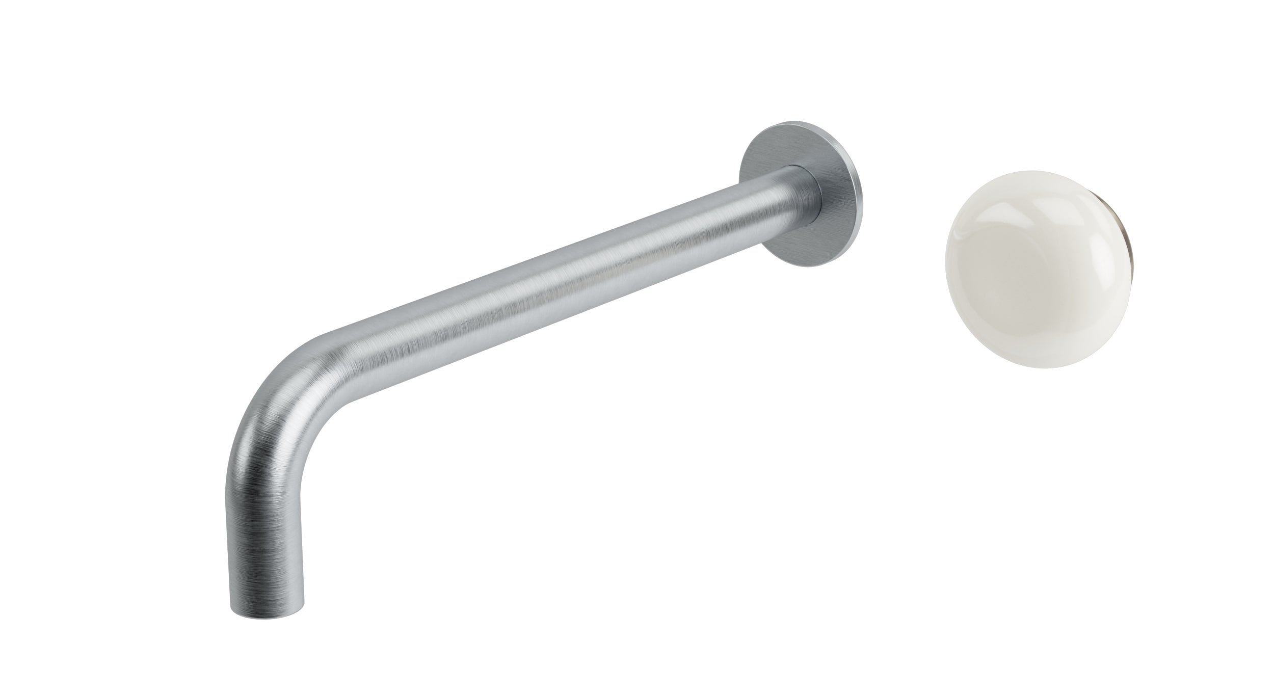 Foundry One Handle Wall Mount 10" Lavatory Faucet with Pebble Ceramic Knob Handle in Satin Chrome