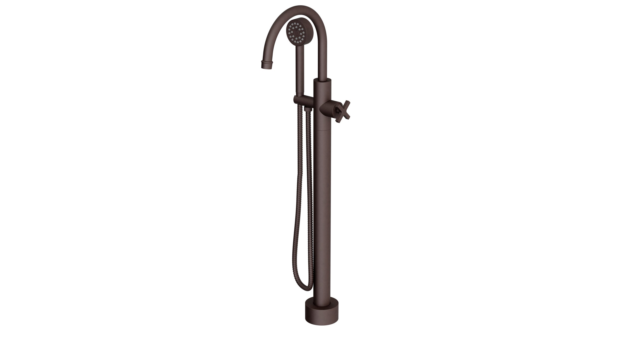 Emerson One Handle Floor Mount Gooseneck Bath Trim with Hand Shower and Classic Cross Handle in Architectural Copper