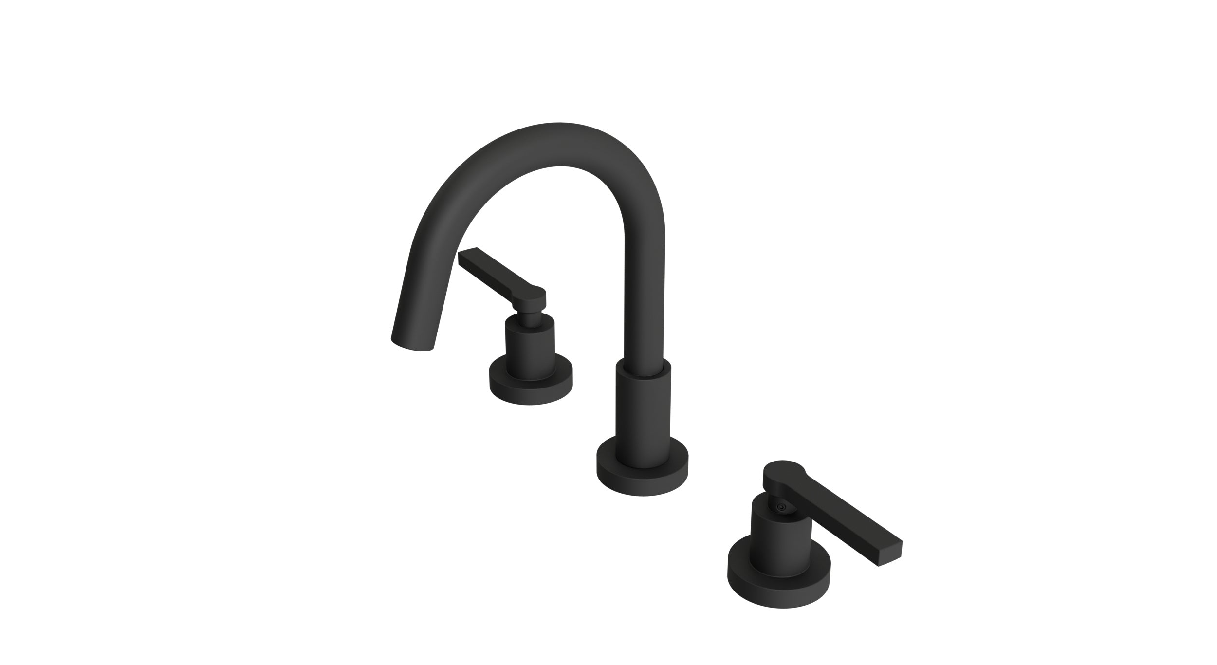 Flatiron Two Handle Deck Mount Short Gooseneck Lavatory Faucet with Linear Lever Handles in Matte Black
