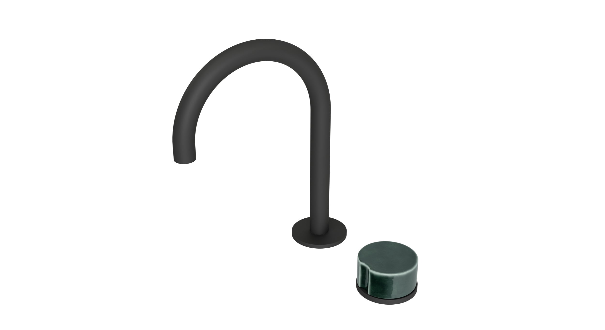 Foundry One Handle Deck Mount Gooseneck Lavatory Faucet with Groove Ceramic Knob Handle in Matte Black