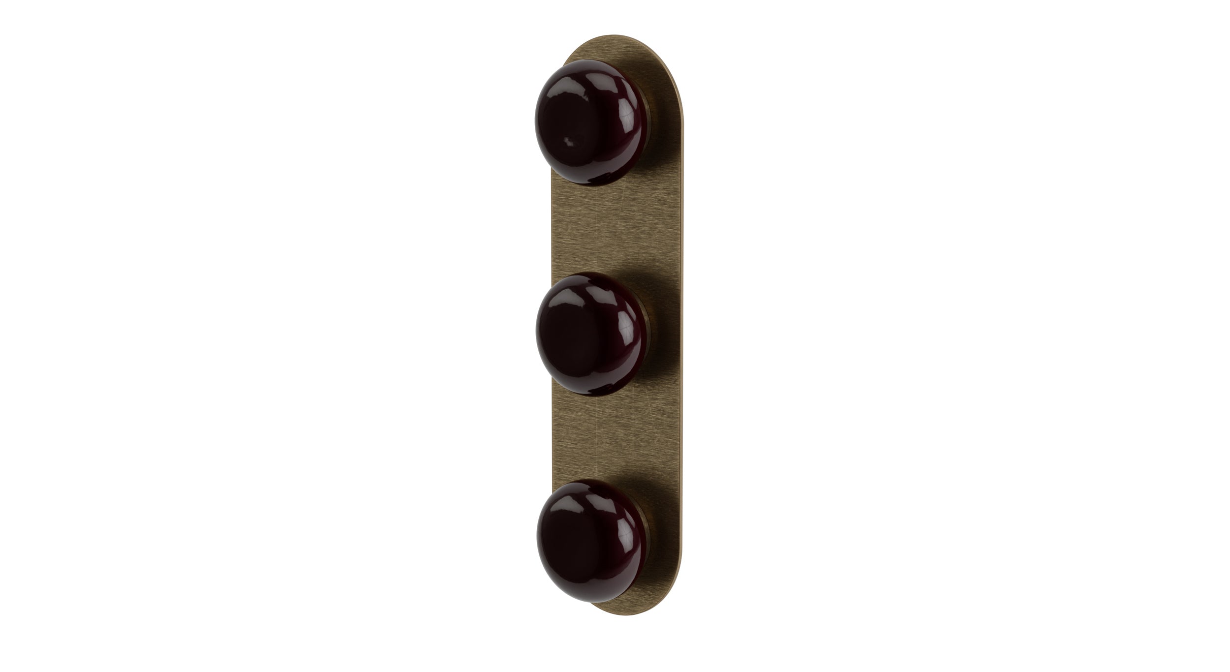 Foundry Three Handle Wall Mount Shower Trim with Pebble Ceramic Knob Handles in Antique Brass