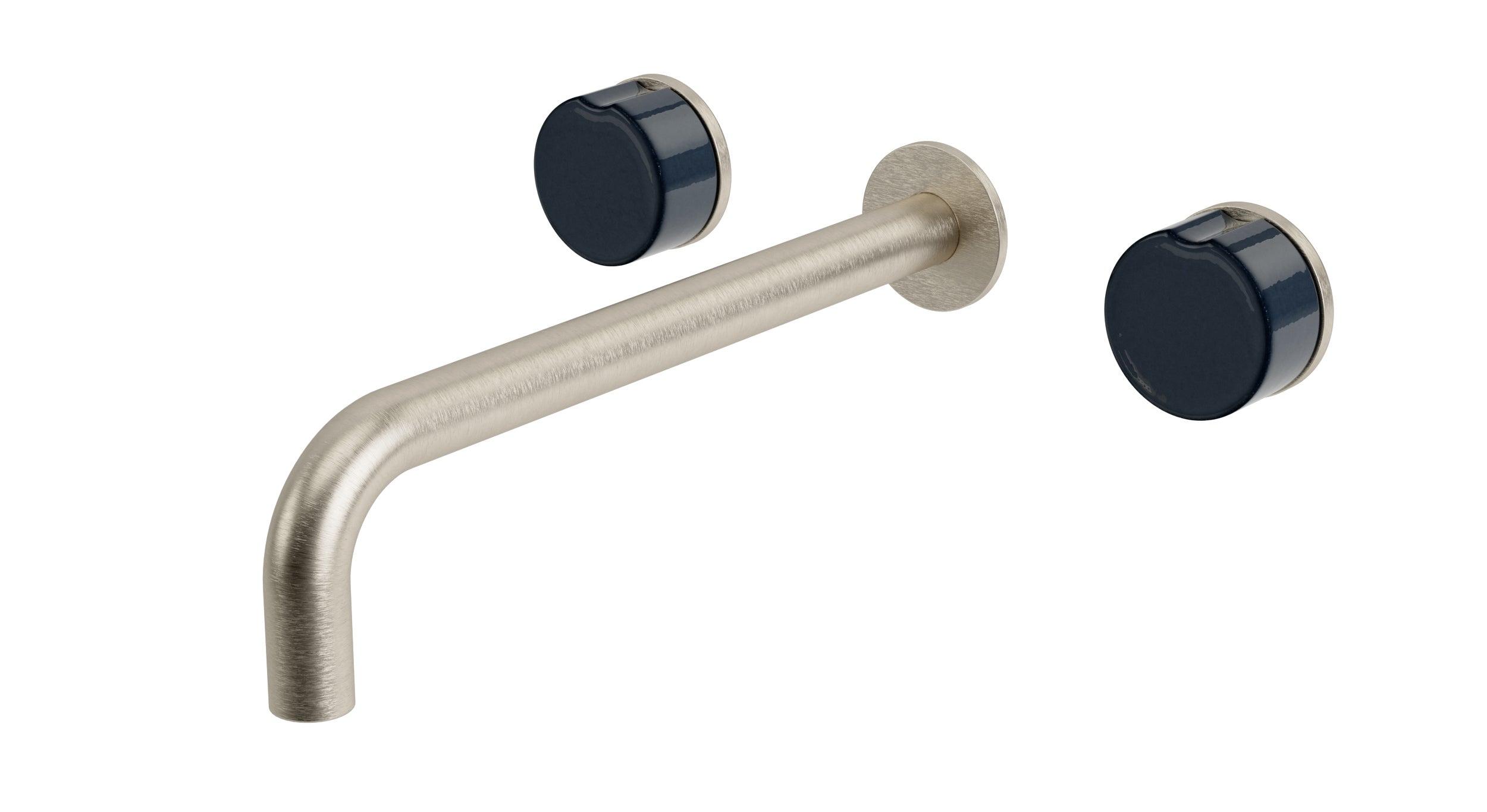 Foundry Two Handle Wall Mount 10" Lavatory Faucet with Groove Ceramic Knob Handles in Satin Nickel