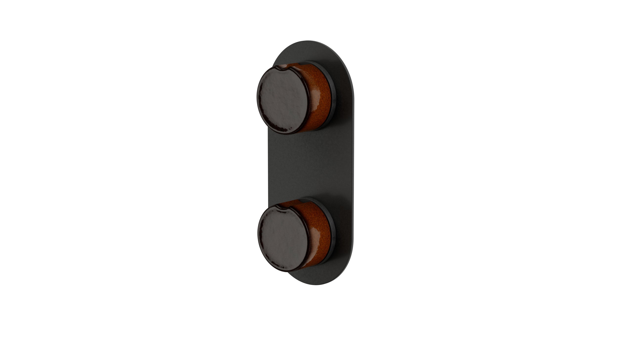 Foundry Two Handle Wall Mount Shower Trim with Groove Ceramic Knob Handles in Blackened Nickel
