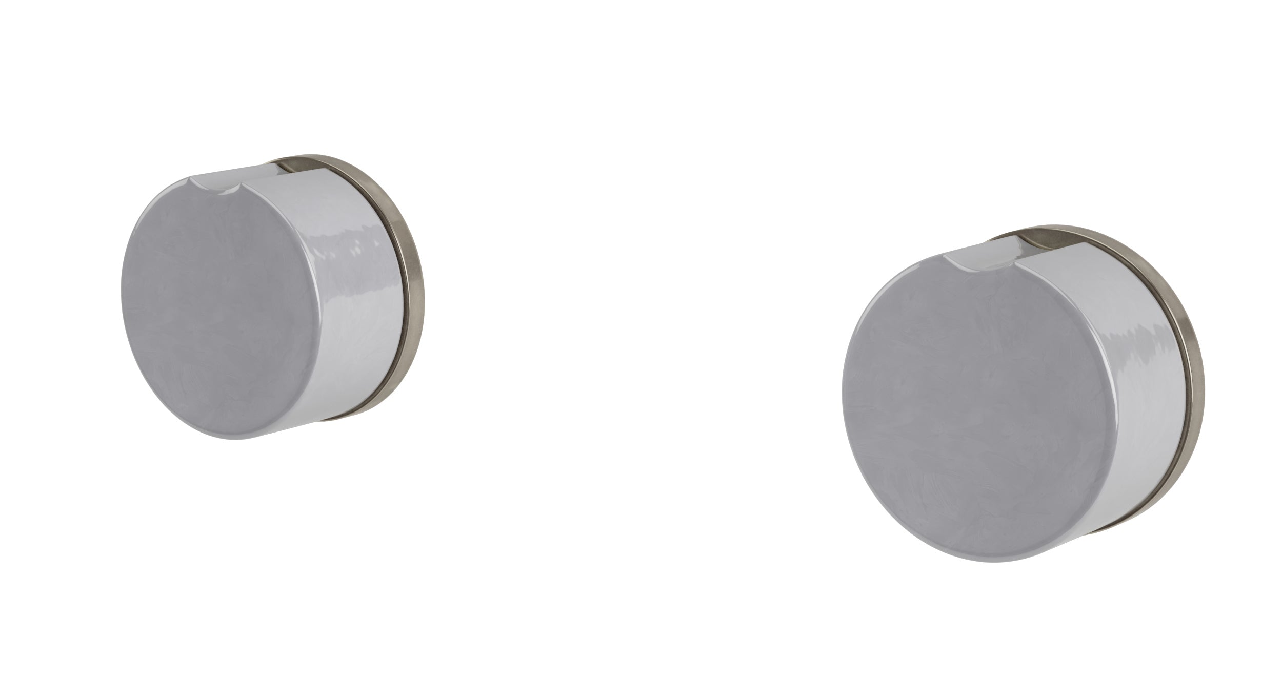 Foundry Two Handle Wall Mount Bath Trim with Groove Ceramic Knob Handles in French Nickel