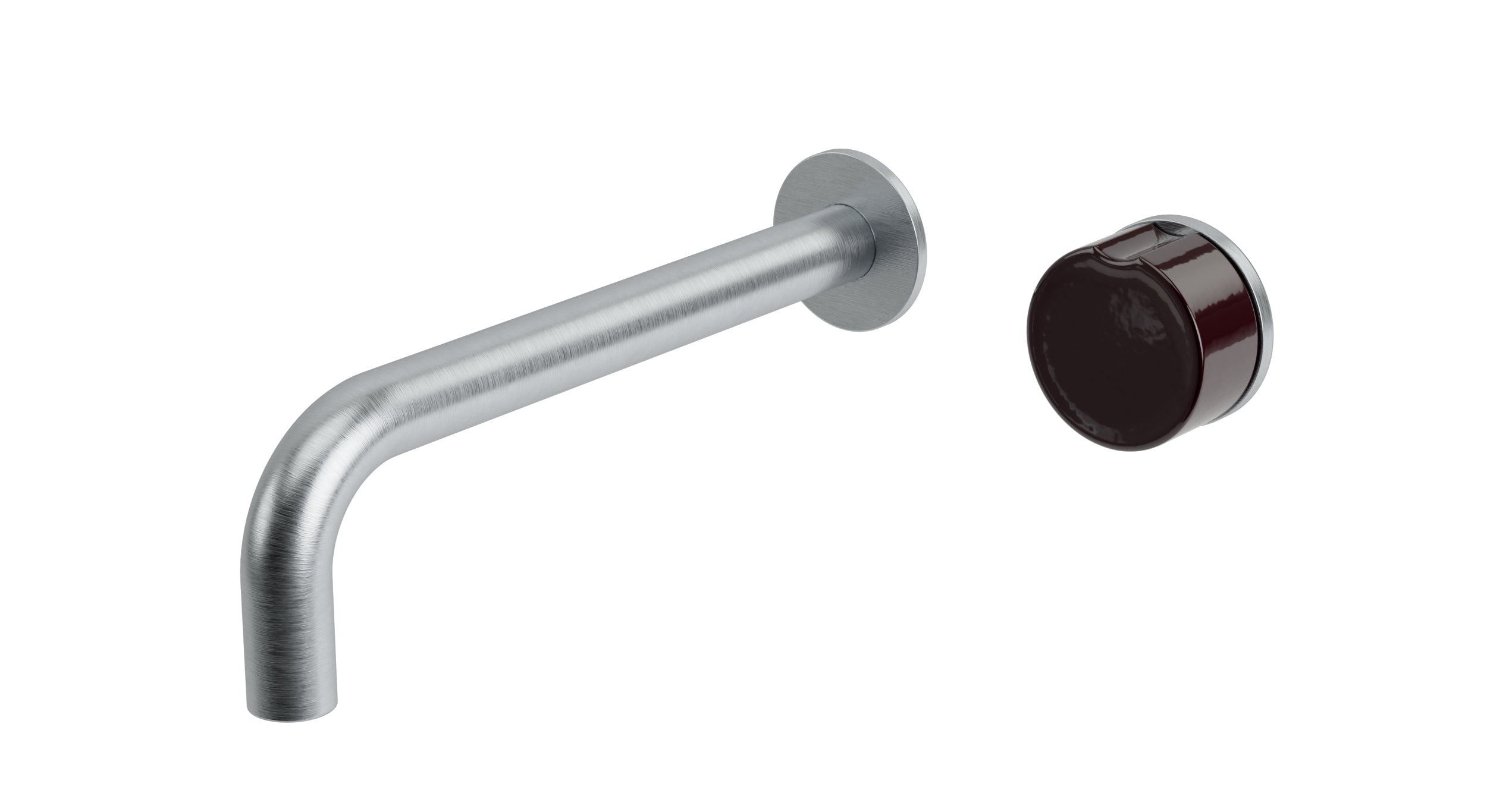 Foundry One Handle Wall Mount 7.5" Lavatory Faucet with Groove Ceramic Knob Handle in Satin Chrome