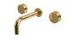 Foundry Two Handle Wall Mount 7.5" Lavatory Faucet with Barrel Knob Handles in Polished Brass