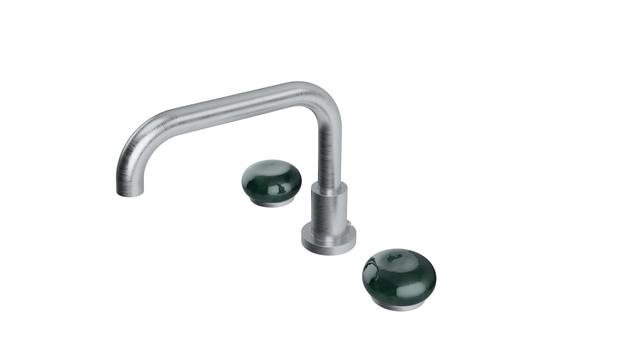 Foundry Two Handle Deck Mount Squaretop Bath Trim with Pebble Ceramic Knob Handles in Satin Chrome