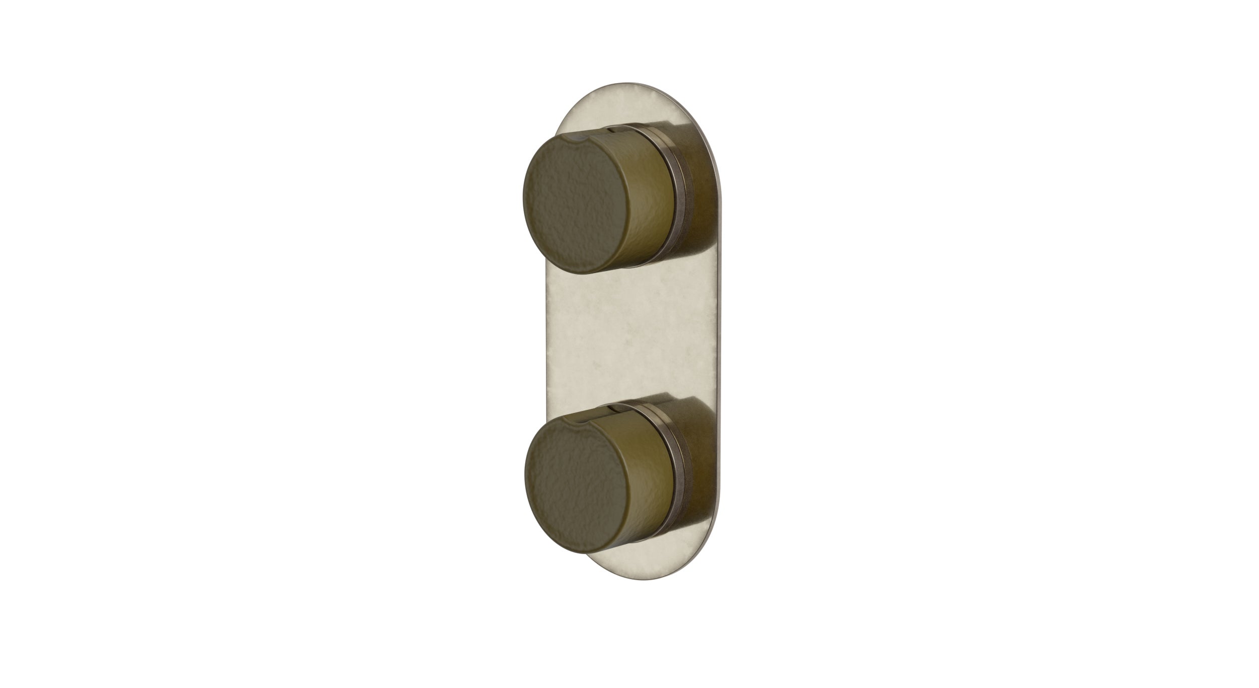Foundry Two Handle Wall Mount Shower Trim with Groove Ceramic Knob Handles in French Nickel
