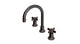 Emerson Two Handle Deck Mount Gooseneck Lavatory Faucet with Defined Cross Handles in Antique Bronze