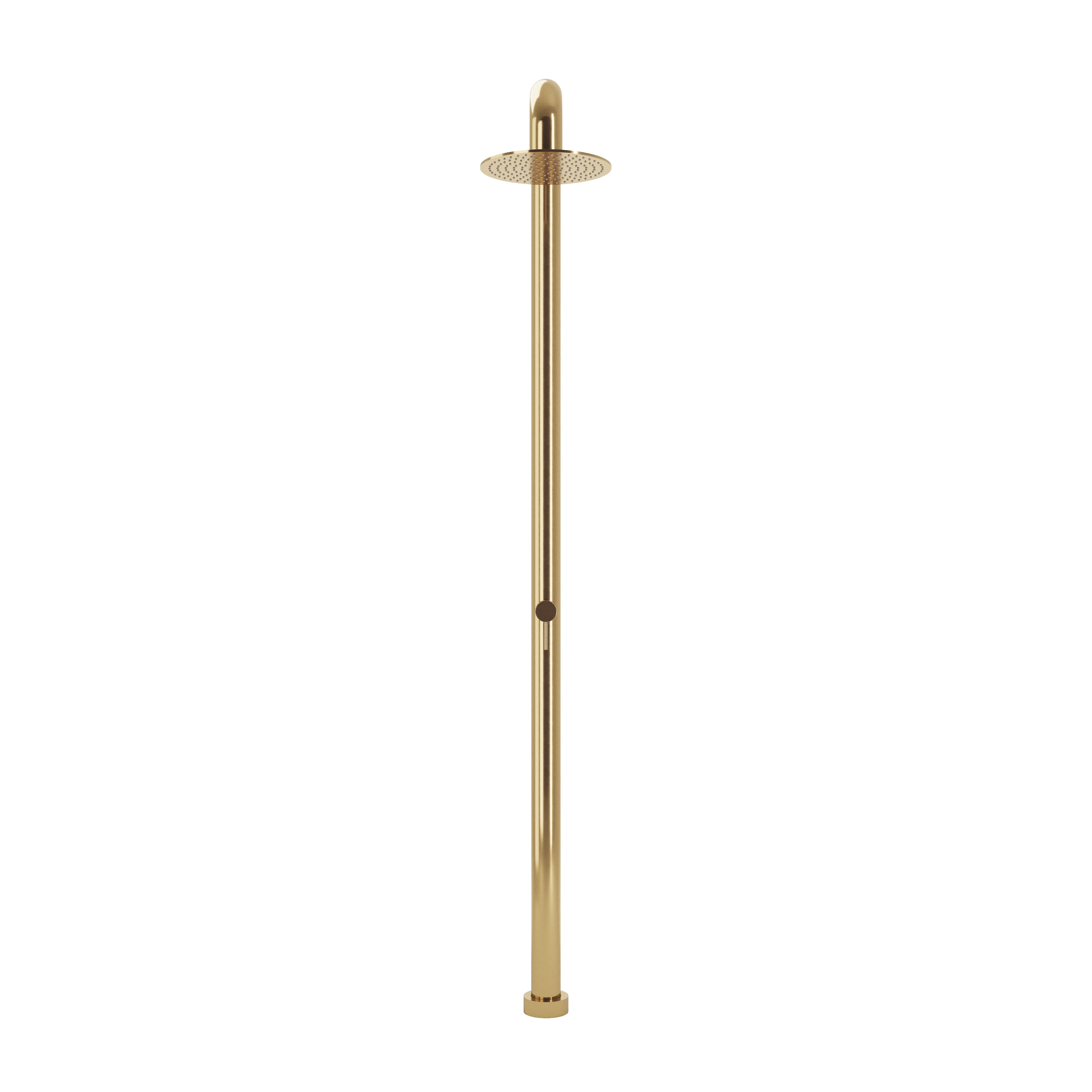 Contour Outdoor Shower Pressure Balance with 12" Rain Head in Uncoated Polished Brass