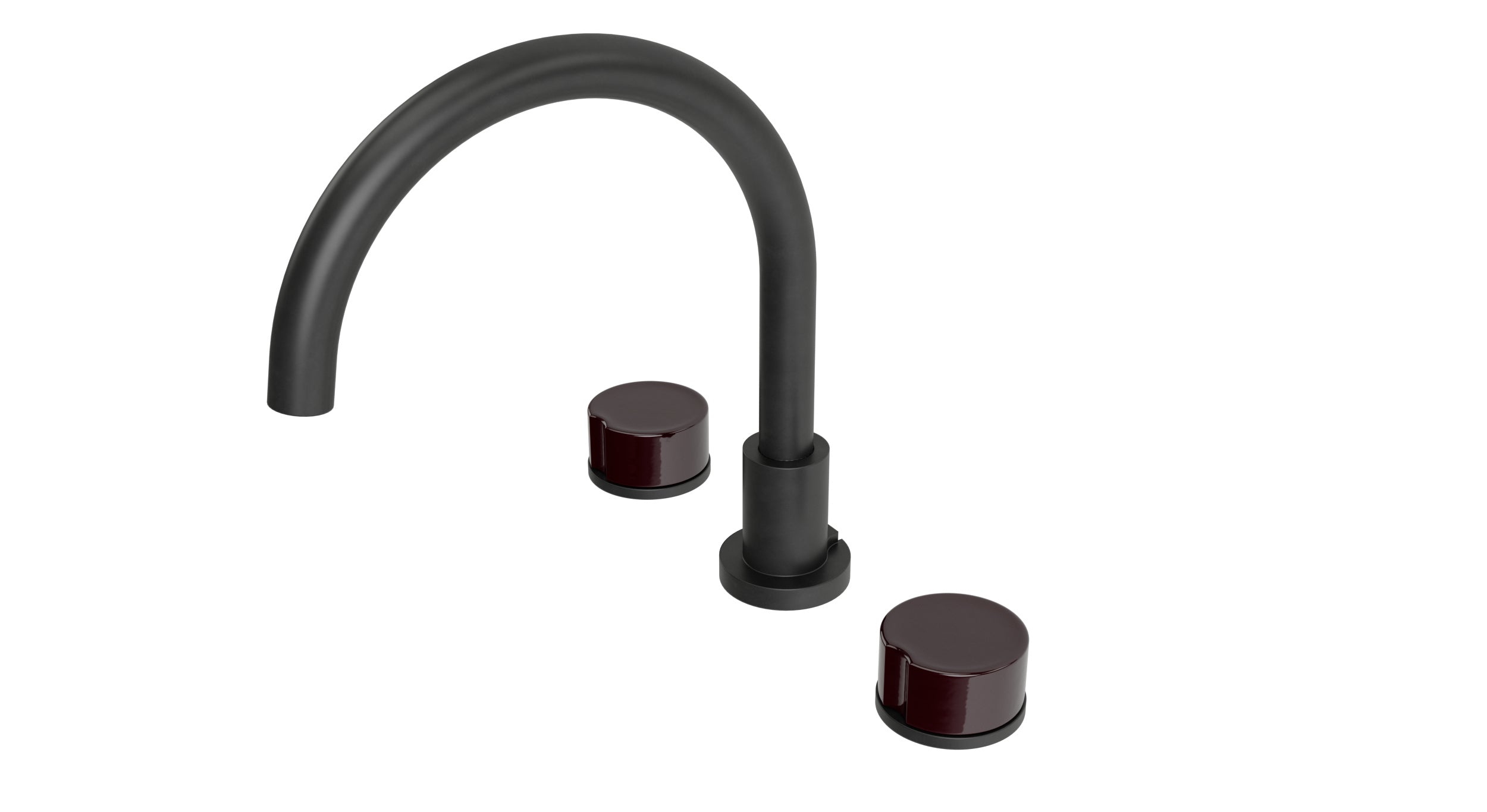 Foundry Two Handle Deck Mount Gooseneck Bath Trim with Groove Ceramic Knob Handles in Oil Rubbed Bronze