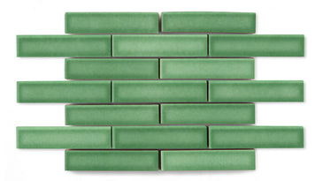 1x4 Half Offset Sheeted Original Ceramic Mosaic Tile in Sea Green Gloss