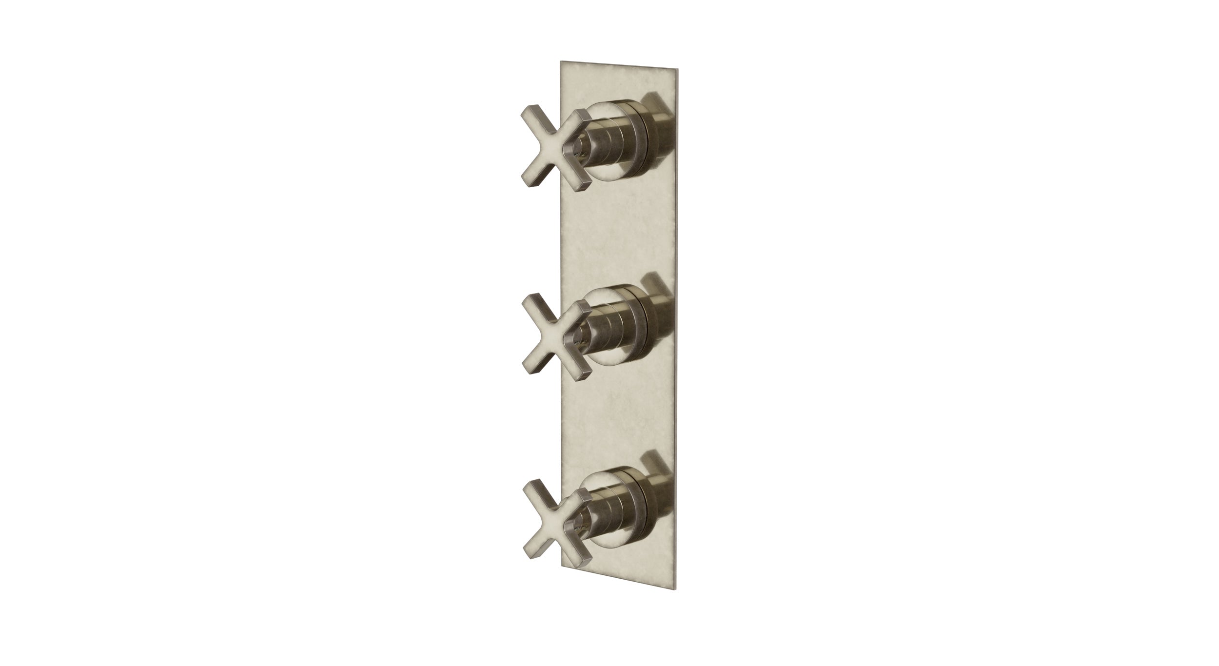 Flatiron Three Handle Wall Mount Shower Trim with Linear Cross Handles in French Nickel