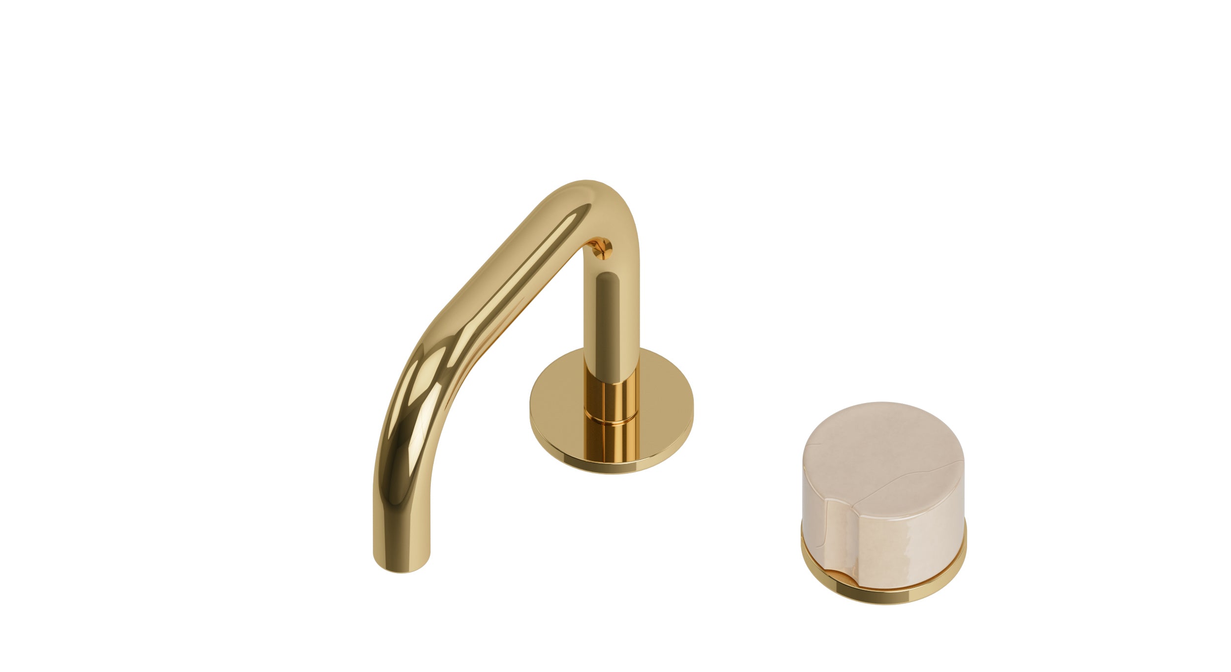 Foundry One Handle Deck Mount Squaretop Lavatory Faucet with Groove Ceramic Knob Handle in Polished Brass