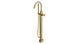 Flatiron One Handle Floor Mount Gooseneck Bath Trim with Hand Shower and Linear Cross Handle in Polished Brass