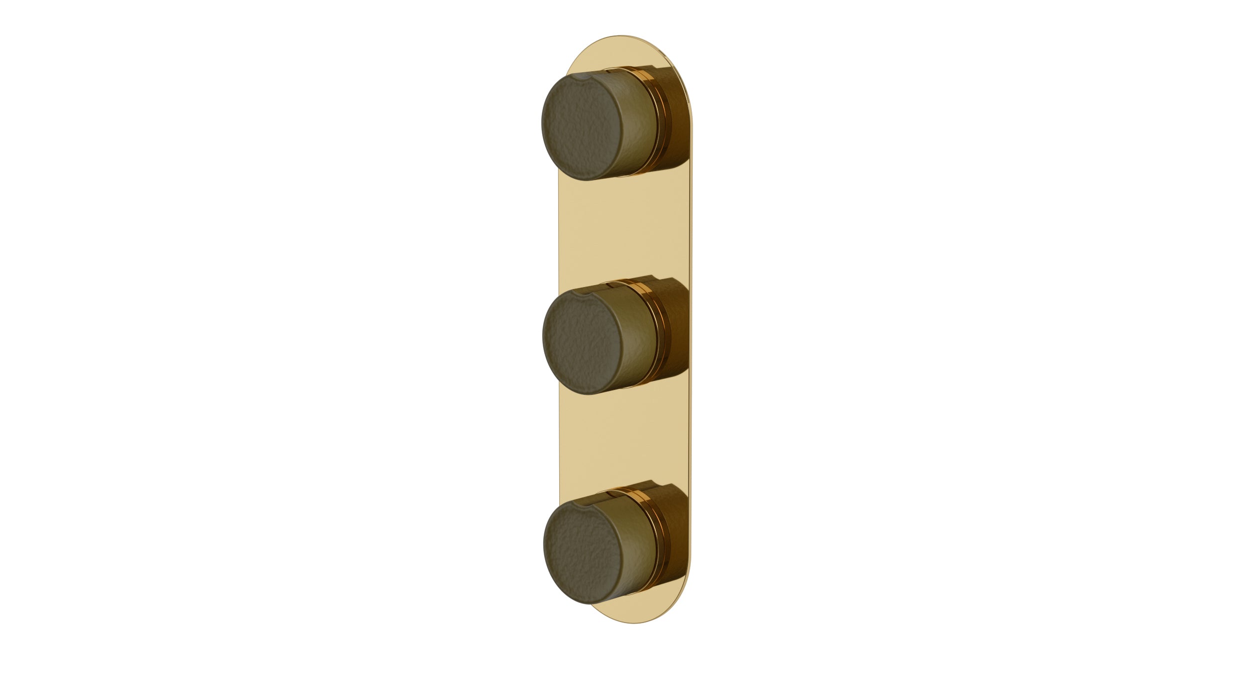 Foundry Three Handle Wall Mount Shower Trim with Groove Ceramic Knob Handles in Polished Brass
