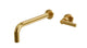 Flatiron One Handle Wall Mount 10" Lavatory Faucet with Linear Lever Handle in French Brass