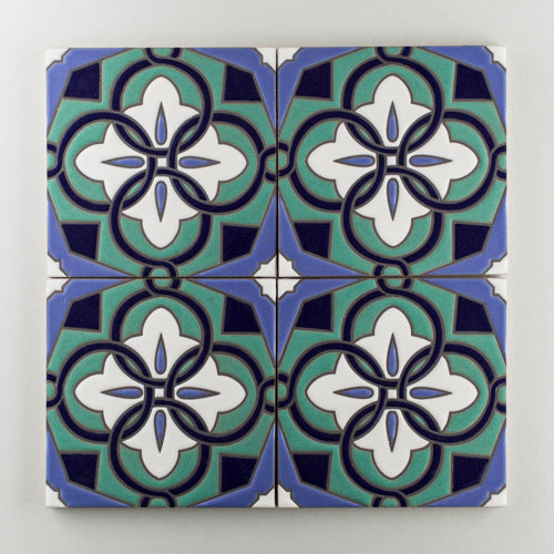8x8 Handpainted Tile Jerez in Cool Motif