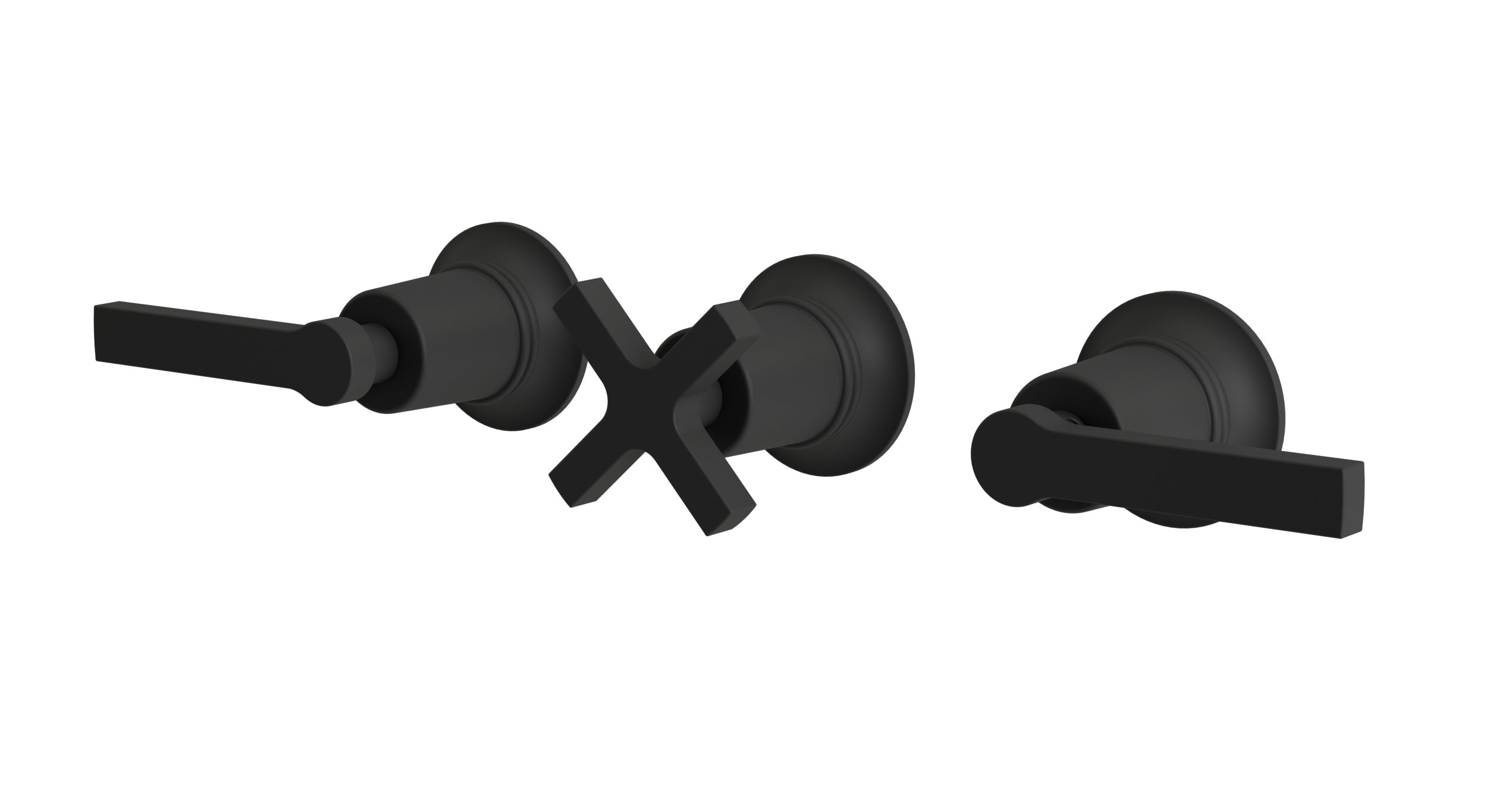 Emerson Three Handle Wall Mount Bath Trim with Diverter/Volume Control and Classic Cross/Classic Lever Handles in Matte Black