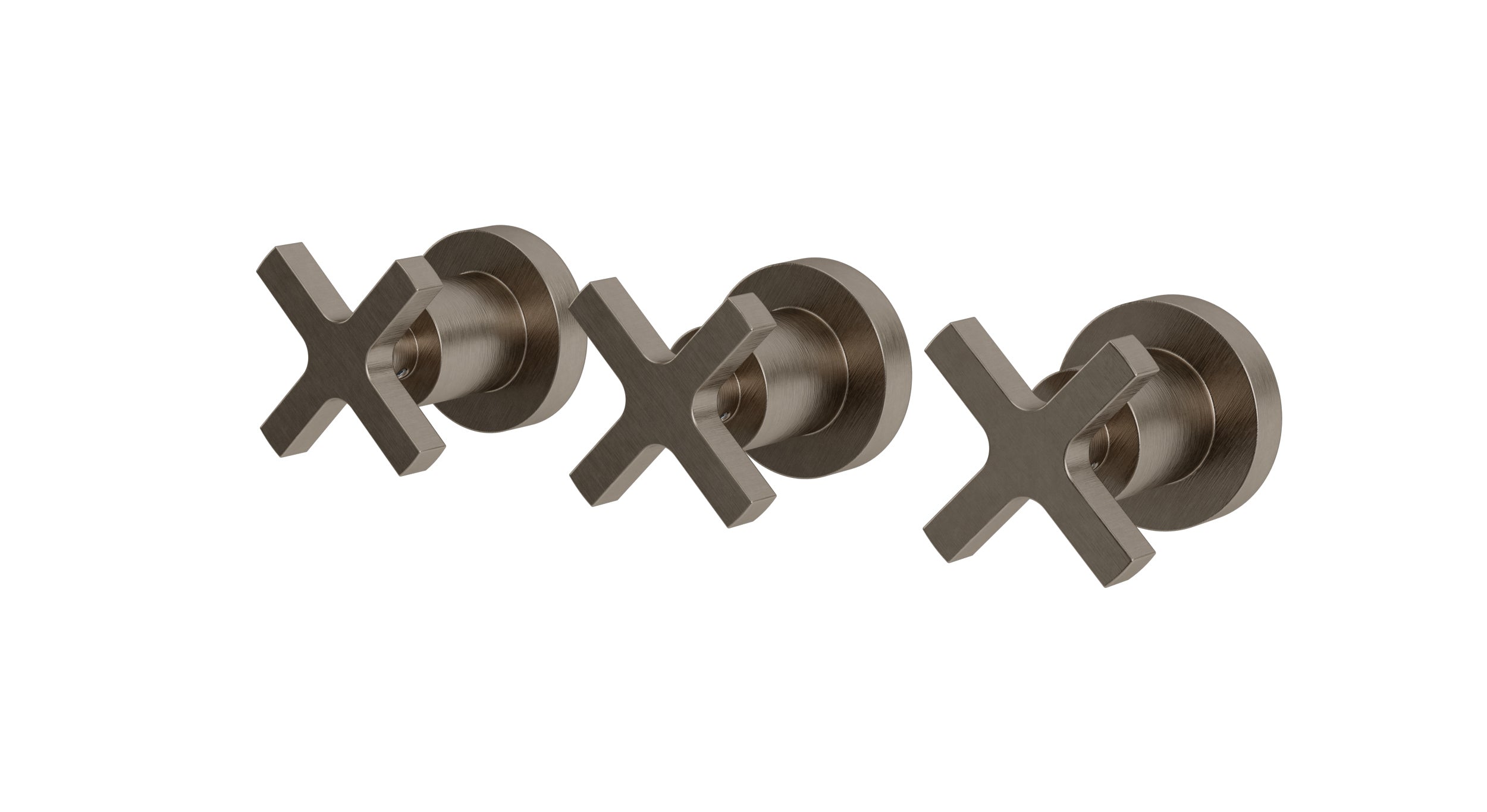 Flatiron Three Handle Wall Mount Bath Trim with Linear Cross Handles in Antique Nickel