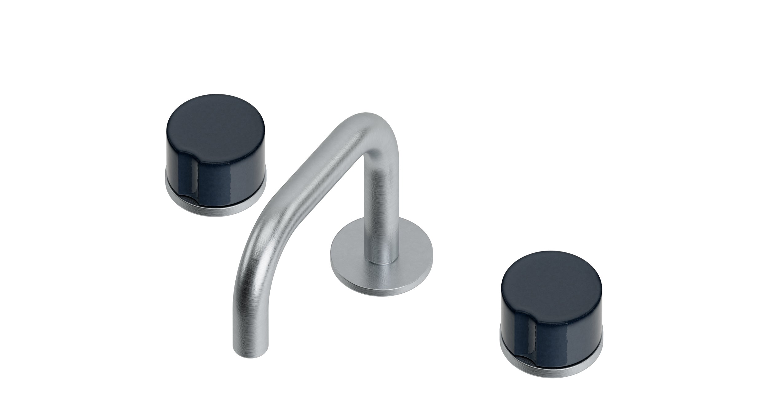 Foundry Two Handle Deck Mount Squaretop Lavatory Faucet with Groove Ceramic Knob Handles in Satin Chrome