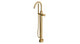 Flatiron One Handle Floor Mount Gooseneck Bath Trim with Hand Shower and Linear Cross Handle in Satin Brass