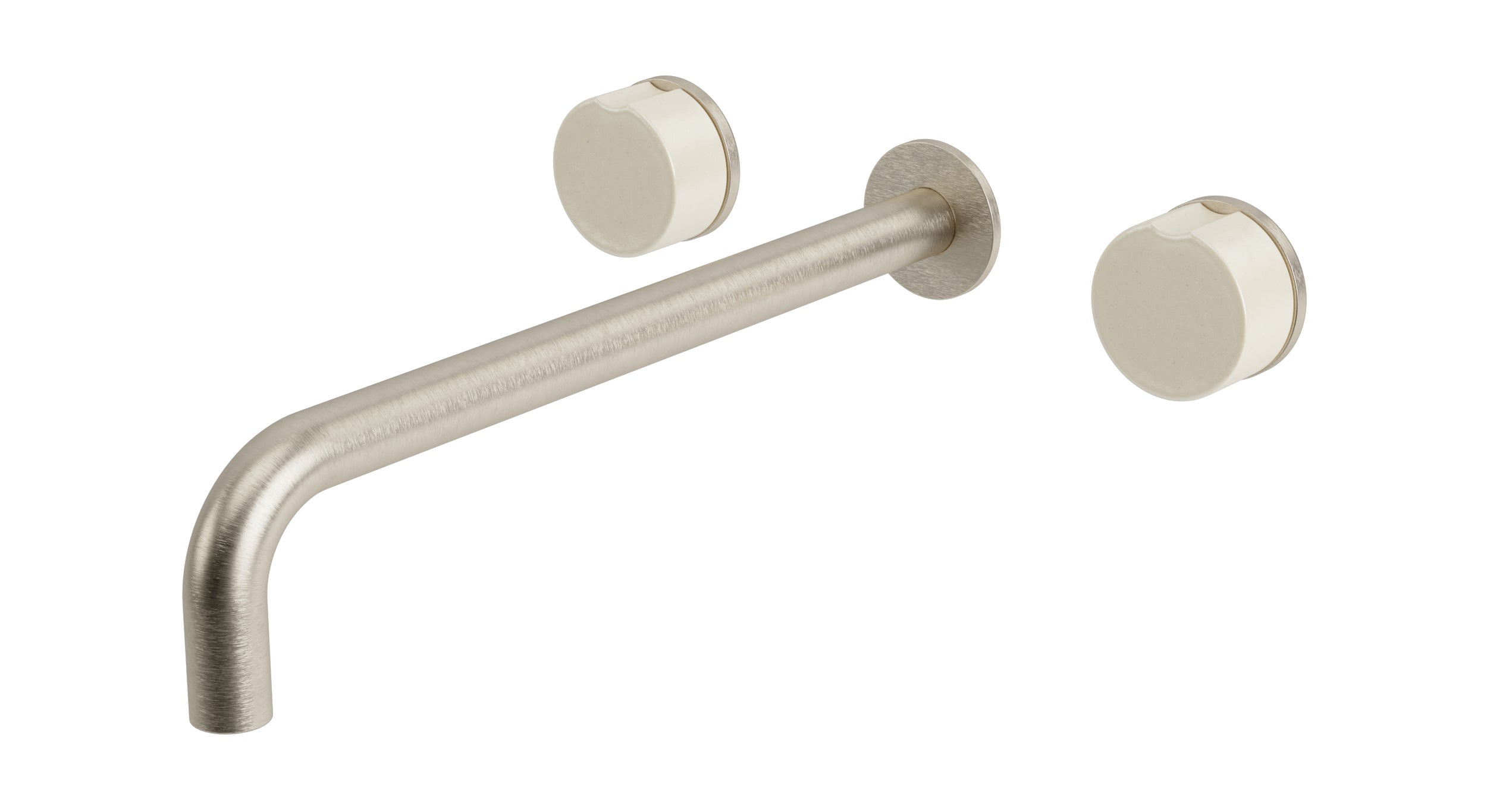 Foundry Two Handle Wall Mount 12" Lavatory Faucet with Groove Ceramic Knob Handles in Satin Nickel