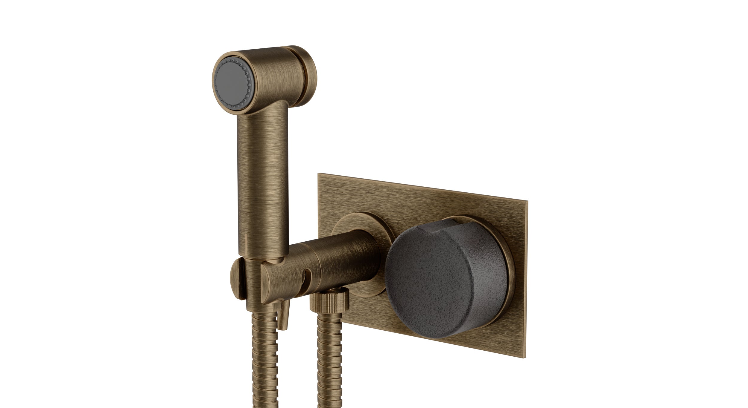 Foundry One Handle Wall Mount Bidet Trim with Groove Ceramic Knob Handle in Antique Brass