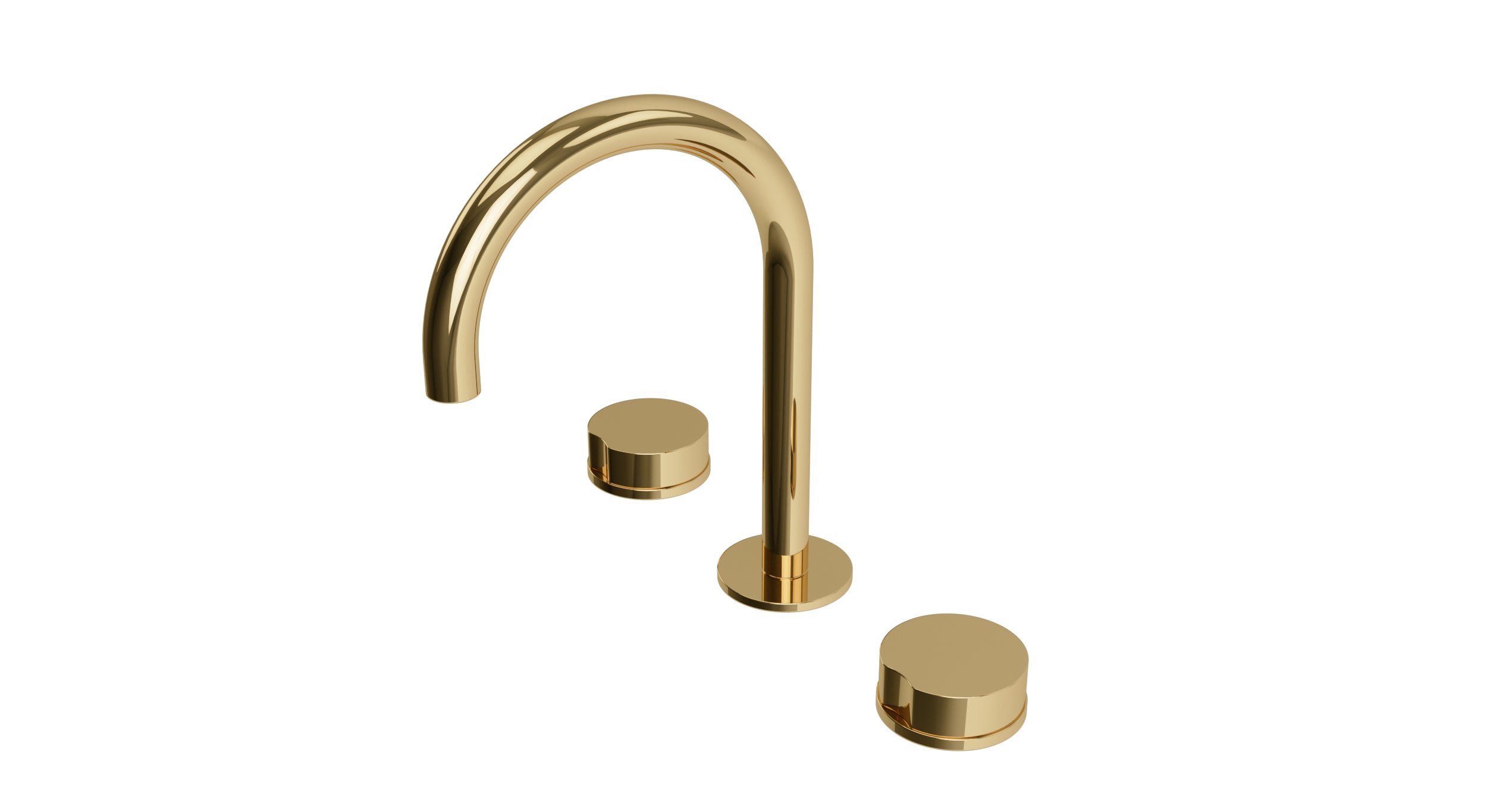 Foundry Two Handle Deck Mount Gooseneck Lavatory Faucet with Barrel Knob Handles