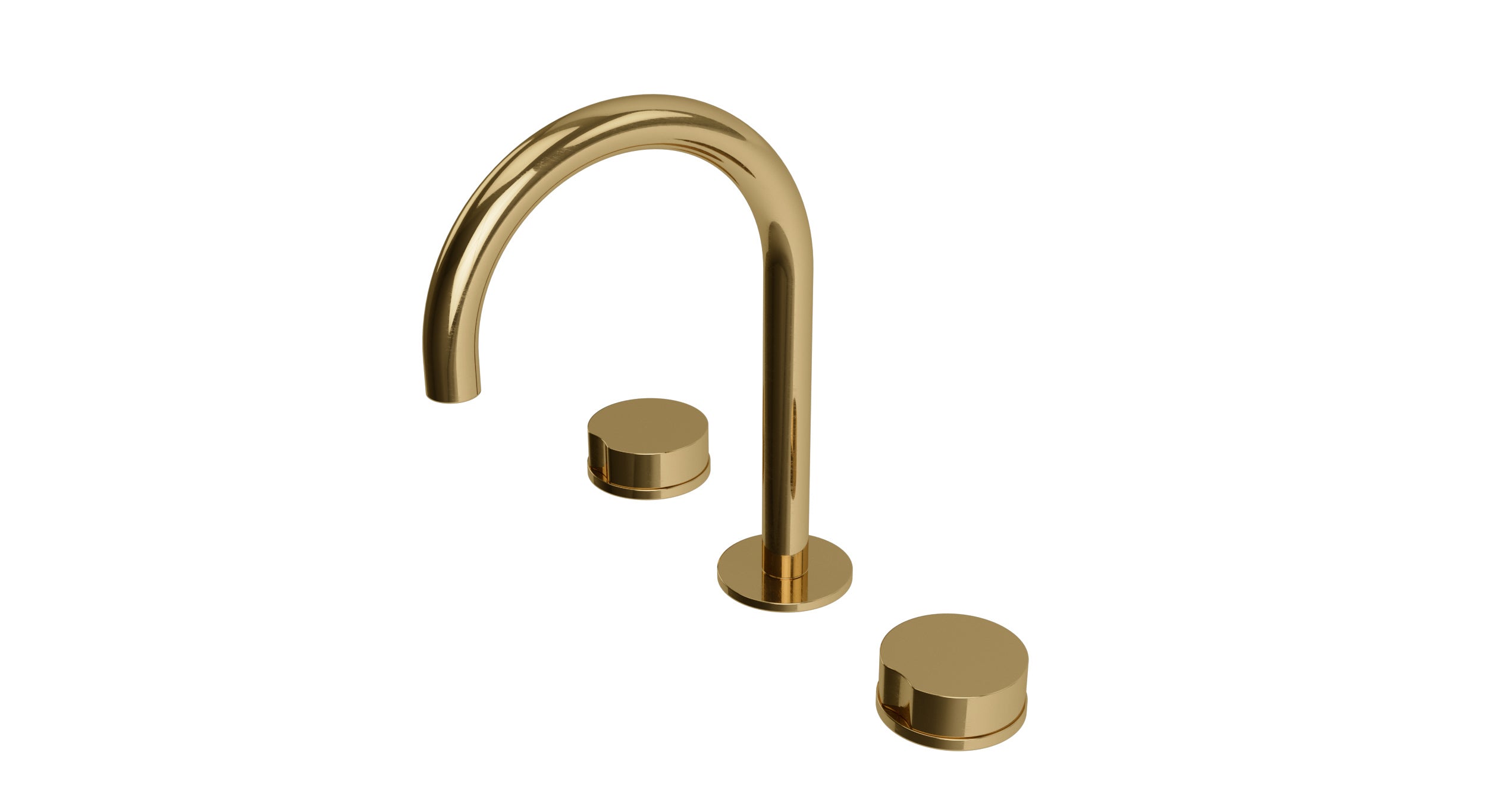 Foundry Two Handle Deck Mount Gooseneck Lavatory Faucet with Barrel Knob Handles