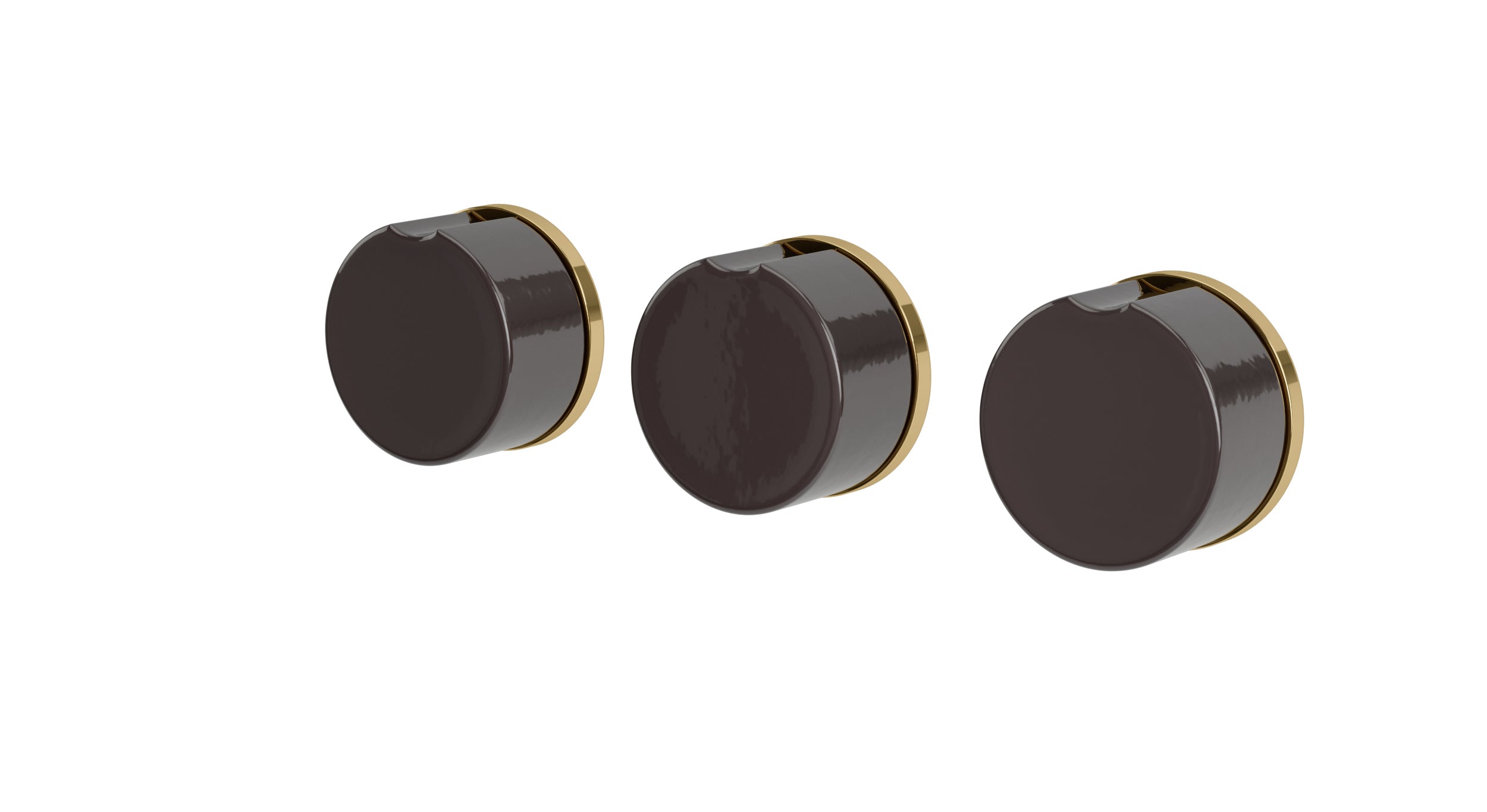 Foundry Three Handle Wall Mount Bath Trim with Diverter/Volume Control and Groove Ceramic Knob Handles in Polished Brass