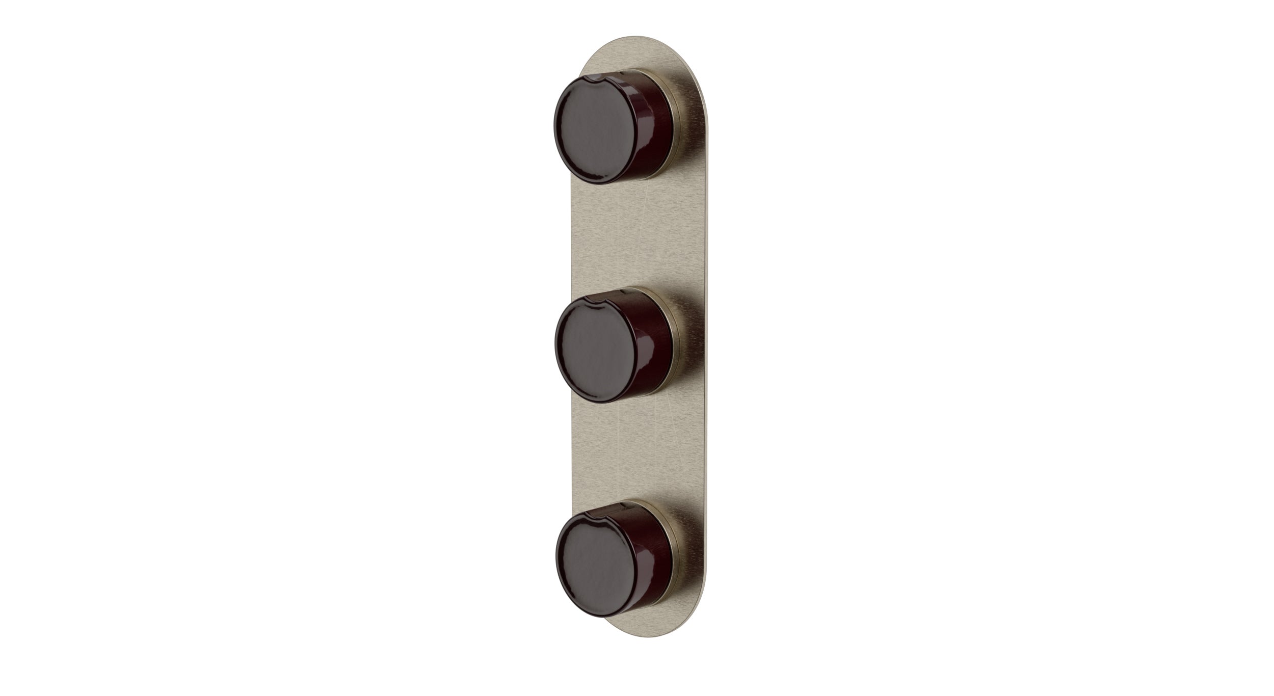 Foundry Three Handle Wall Mount Shower Trim with Groove Ceramic Knob Handles in Satin Nickel