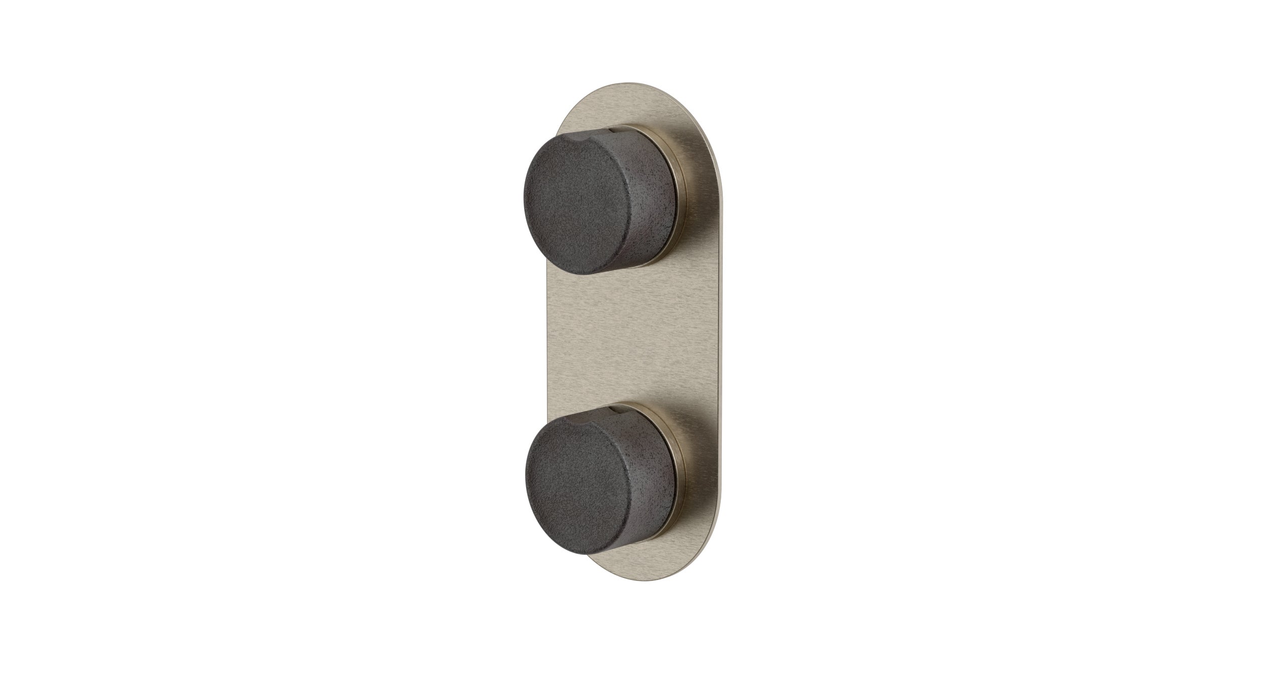 Foundry Two Handle Wall Mount Shower Trim with Groove Ceramic Knob Handles in Satin Nickel