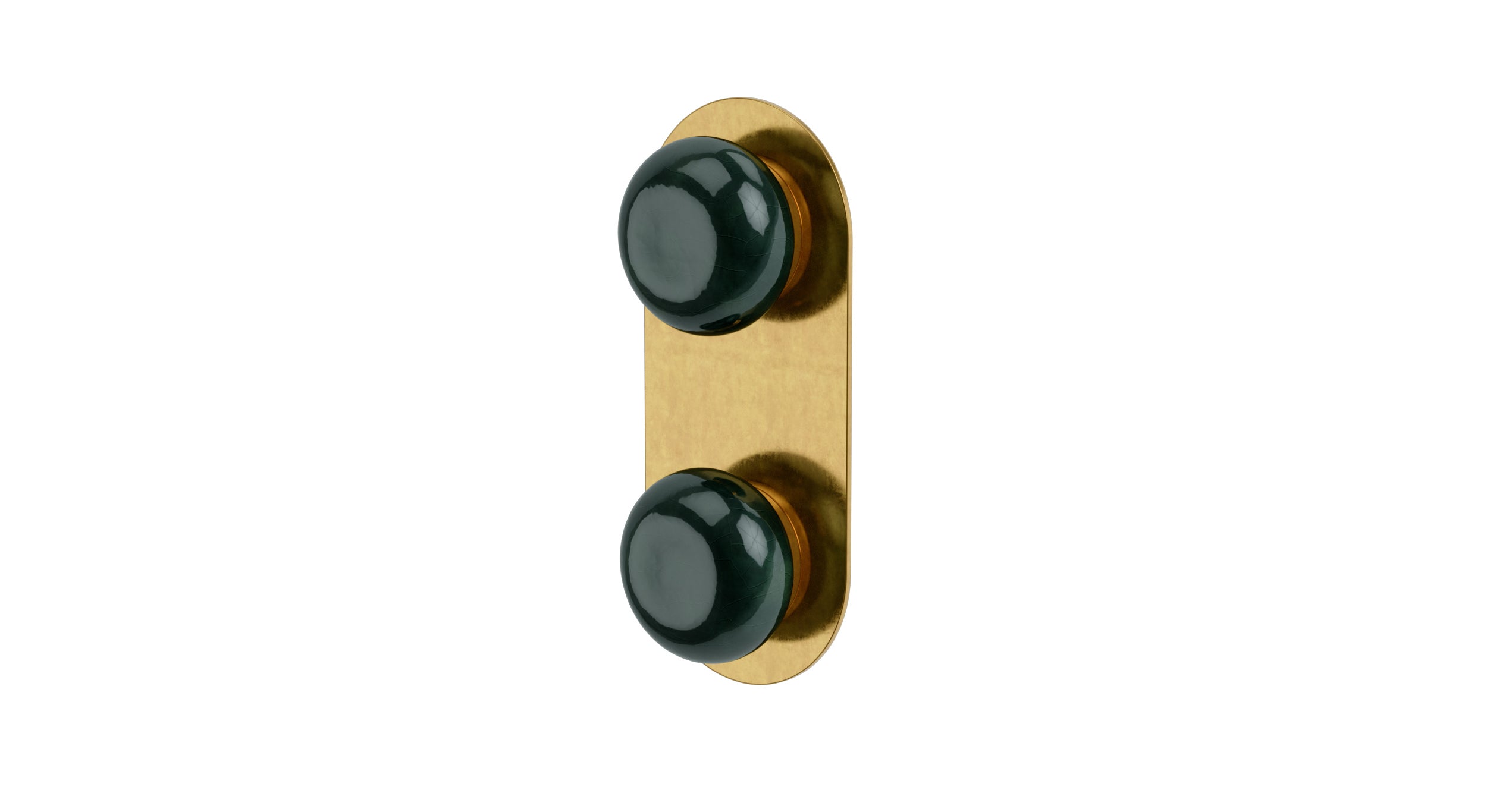 Foundry Two Handle Wall Mount Shower Trim with Pebble Ceramic Knob Handles in French Brass