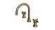 Emerson Two Handle Deck Mount Gooseneck Lavatory Faucet with Defined Cross Handles in Antique Brass