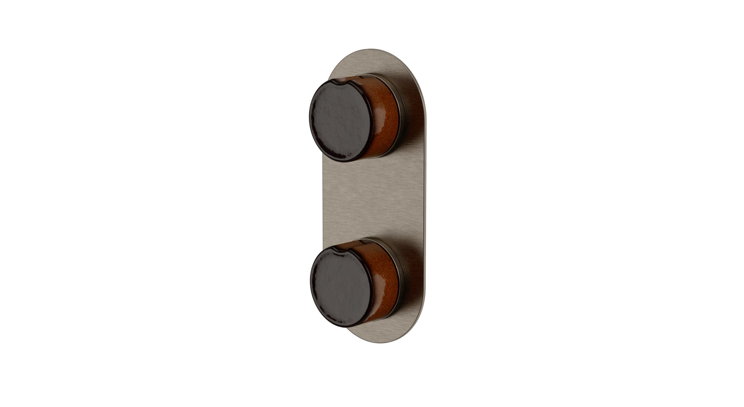 Foundry Two Handle Wall Mount Shower Trim with Groove Ceramic Knob Handles in Antique Nickel