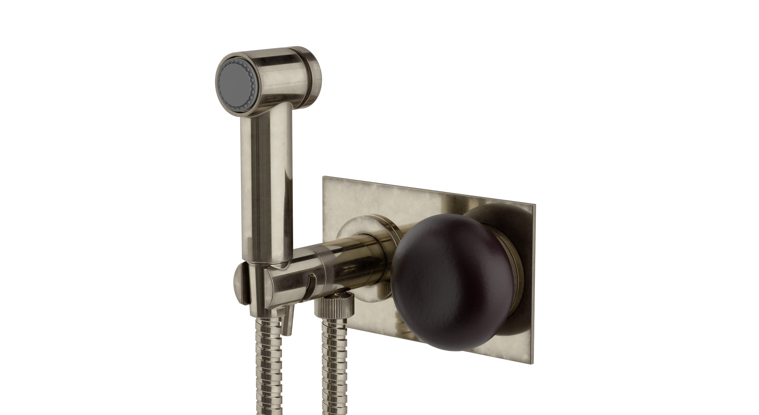 Foundry One Handle Wall Mount Bidet Trim with Pebble Ceramic Knob Handle in French Nickel