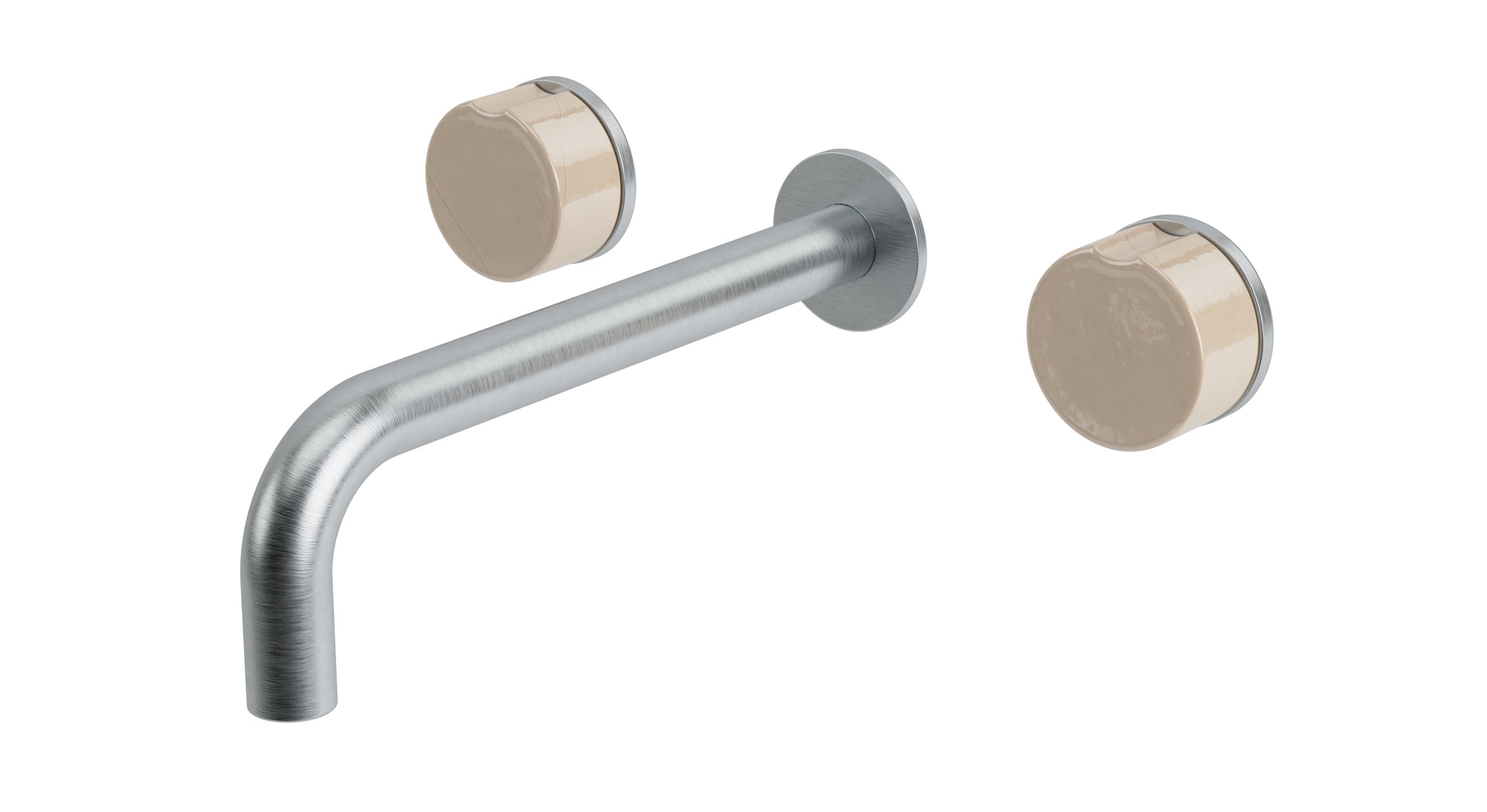 Foundry Two Handle Wall Mount 7.5" Lavatory Faucet with Groove Ceramic Knob Handles in Satin Chrome