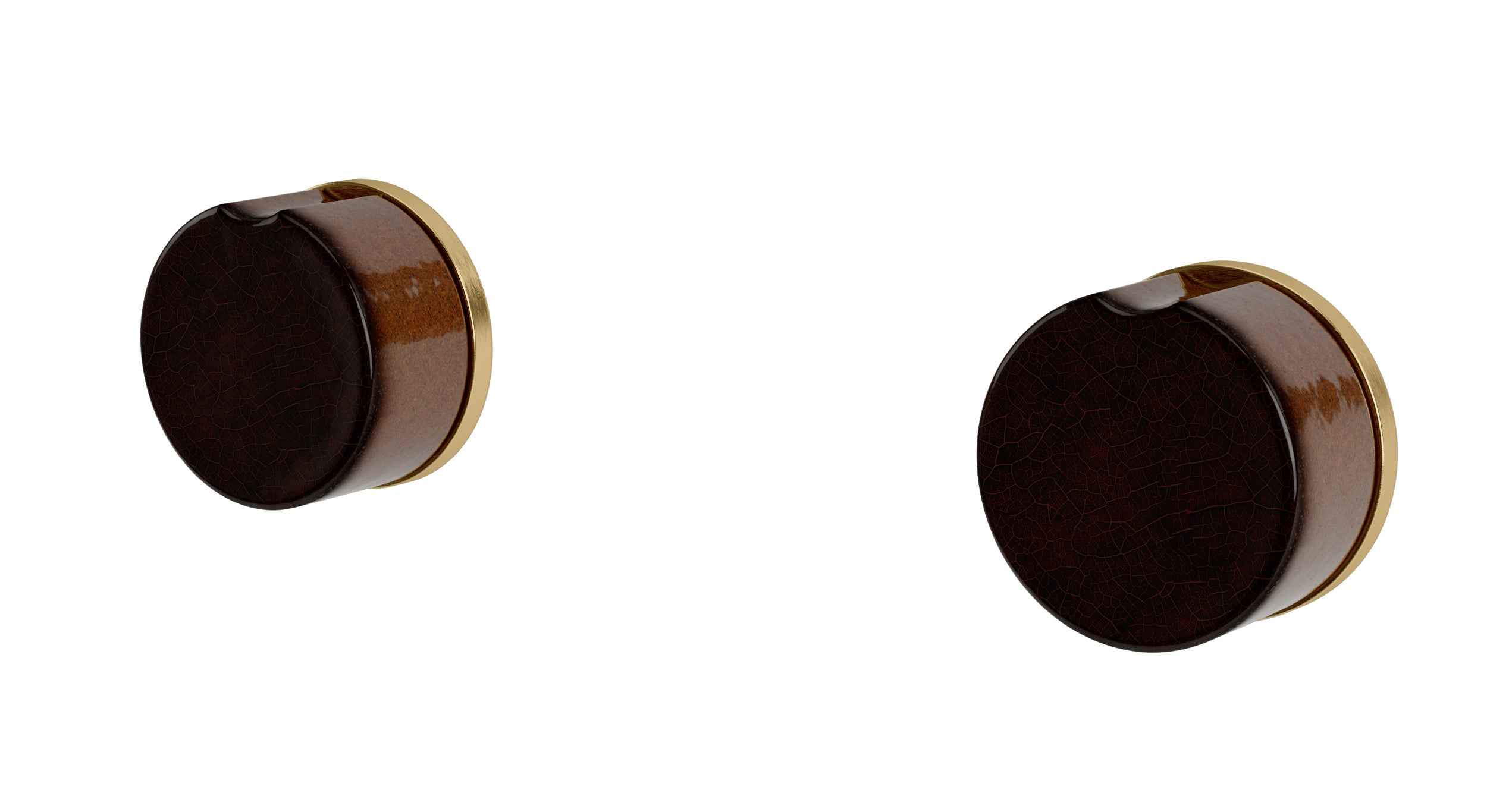 Foundry Two Handle Wall Mount Bath Trim with Groove Ceramic Knob Handles in Satin Brass
