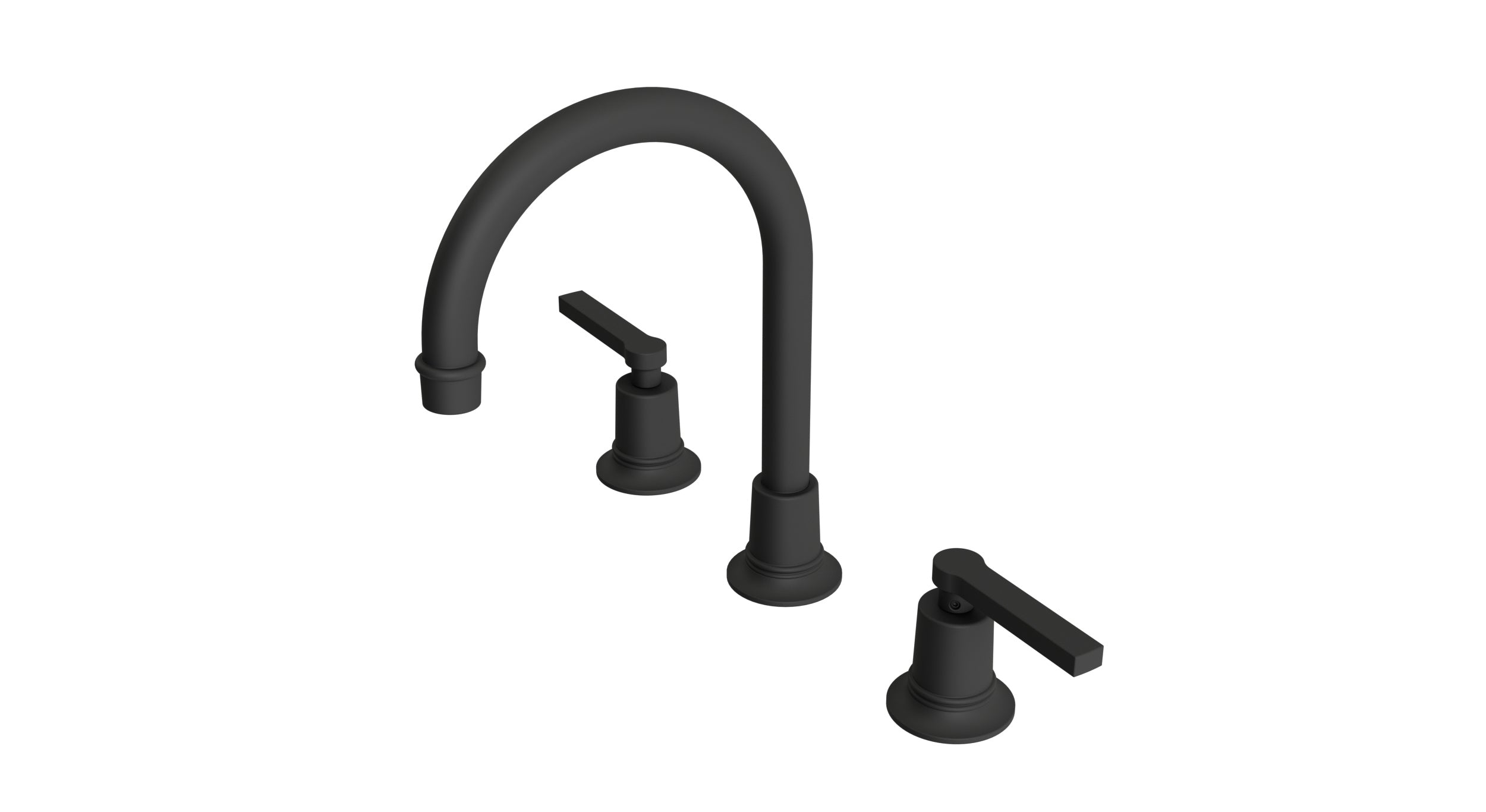 Emerson Two Handle Deck Mount Gooseneck Lavatory Faucet with Classic Lever Handles in Matte Black