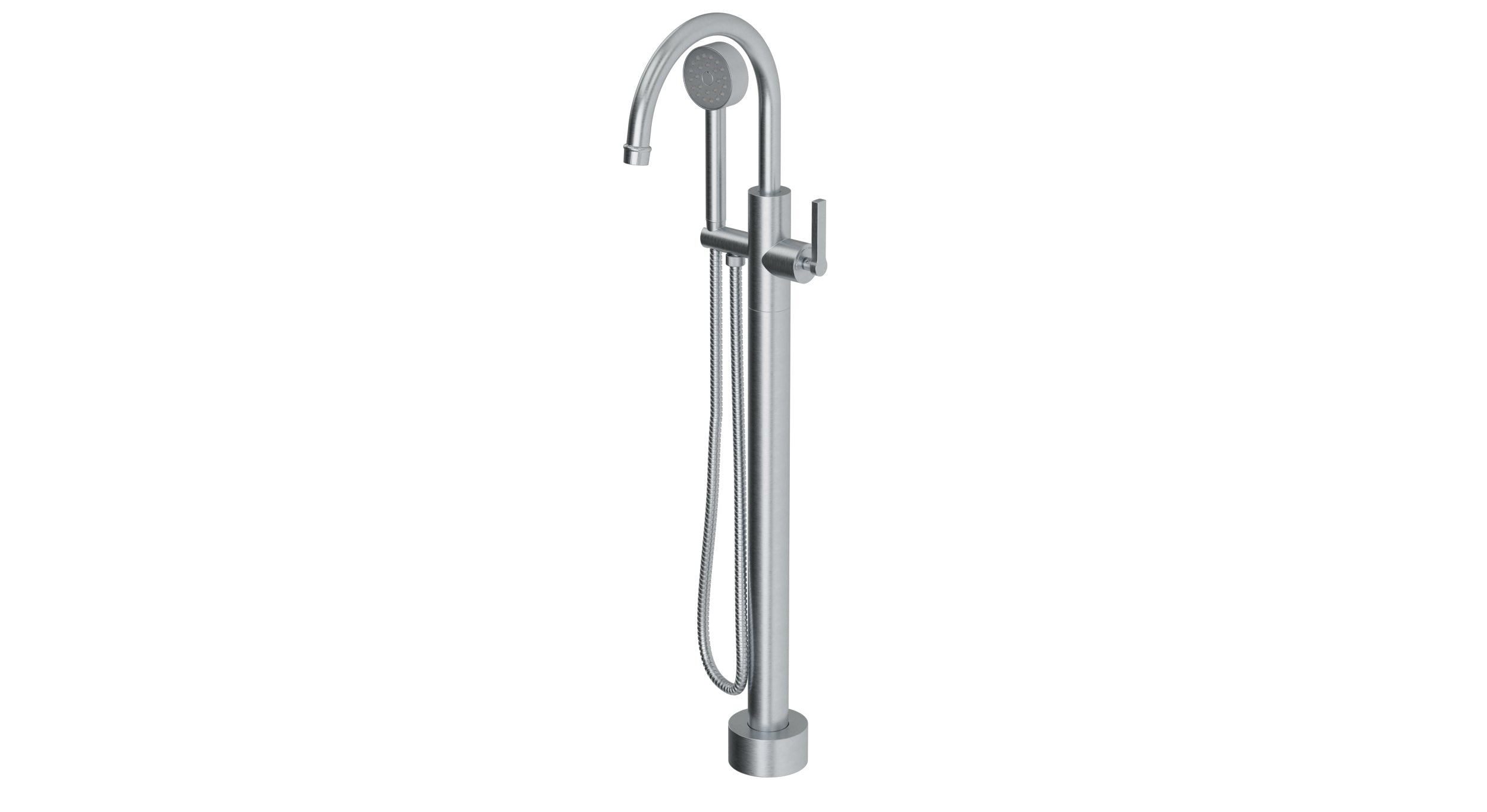 Emerson One Handle Floor Mount Gooseneck Bath Trim with Hand Shower and Classic Lever Handle in Satin Chrome