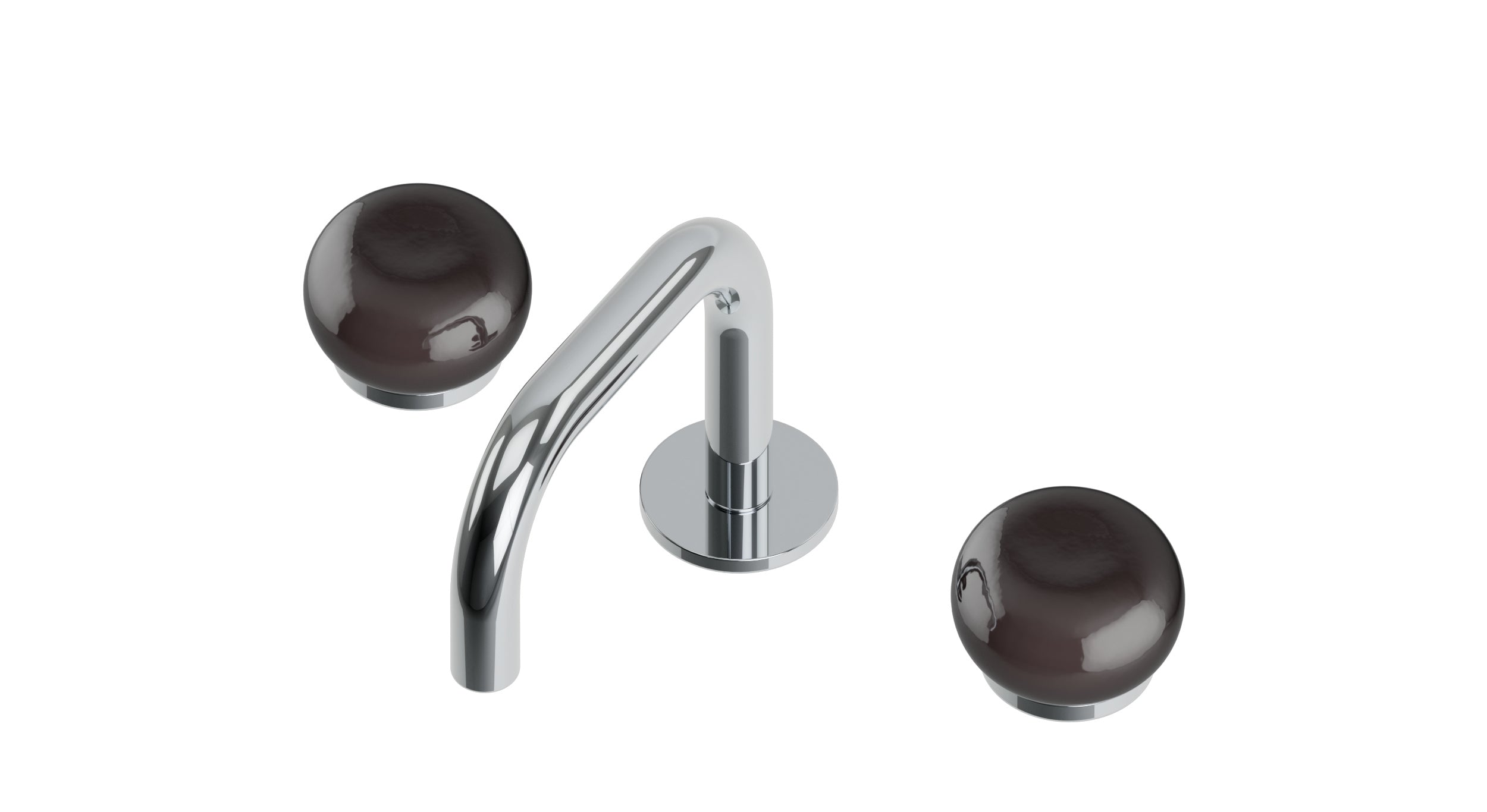 Foundry Two Handle Deck Mount Squaretop Lavatory Faucet with Pebble Ceramic Knob Handles in Polished Chrome