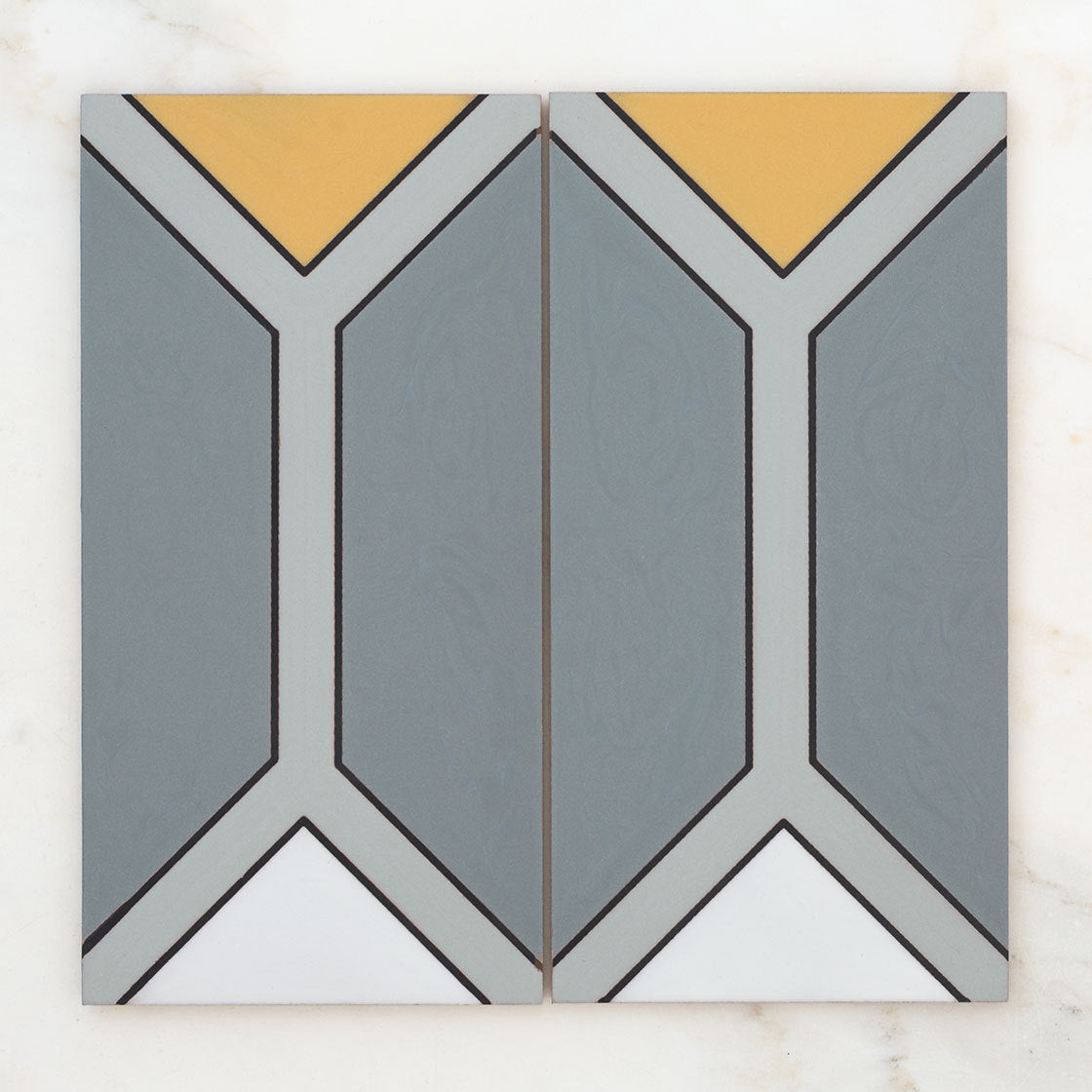 6x12 Handpainted Tile Austin in Yellow Motif