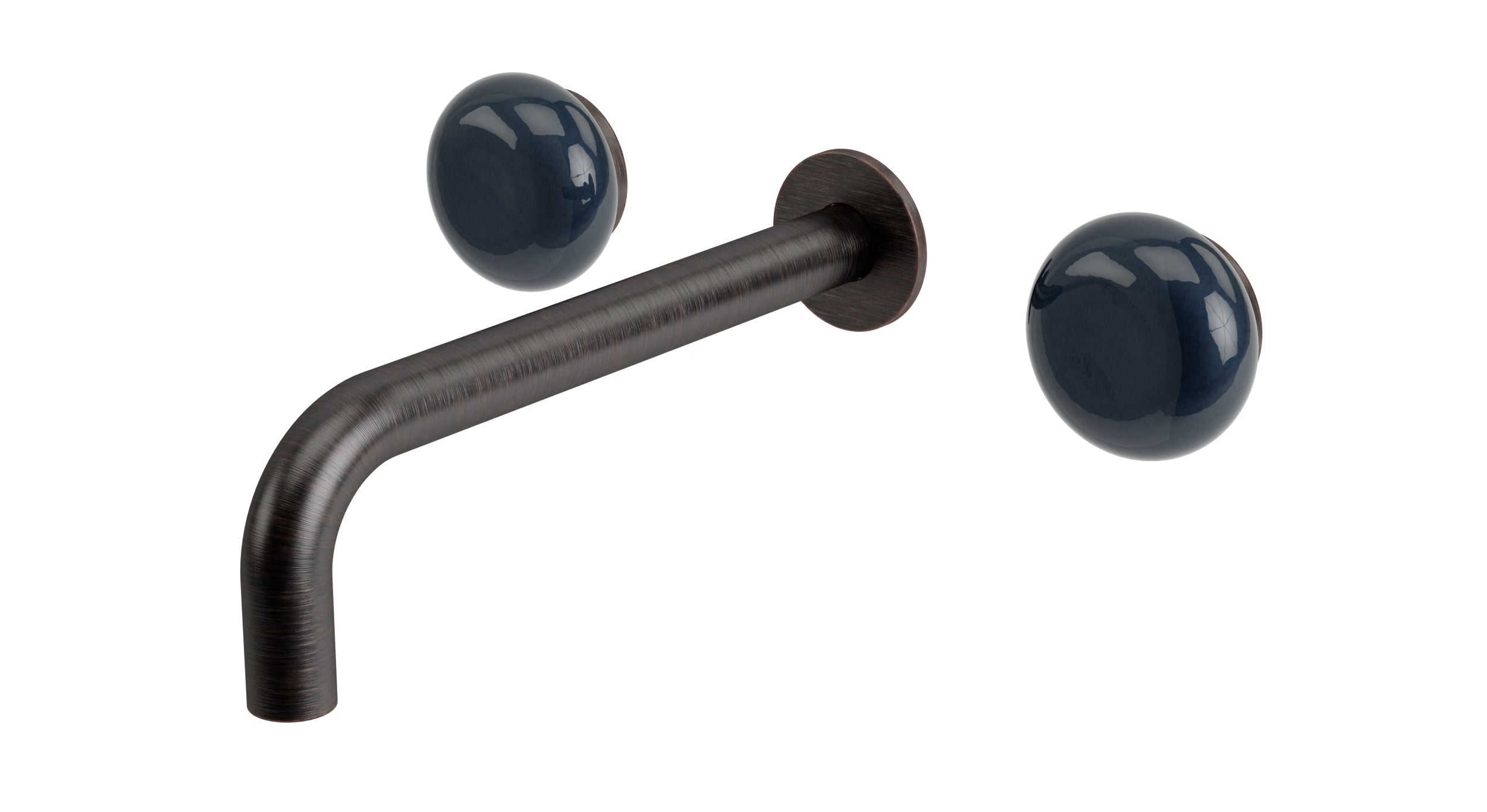 Foundry Two Handle Wall Mount 7.5" Lavatory Faucet with Pebble Ceramic Knob Handles in Antique Bronze