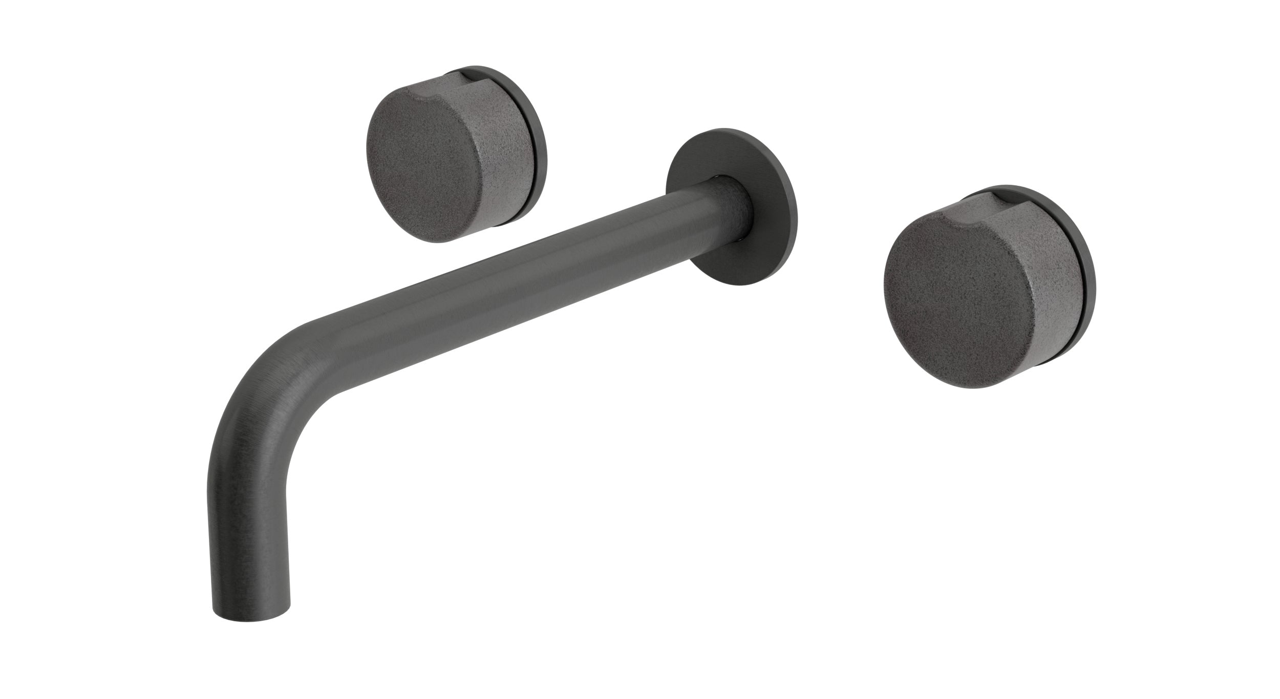 Foundry Two Handle Wall Mount 7.5" Lavatory Faucet with Groove Ceramic Knob Handles in Blackened Nickel